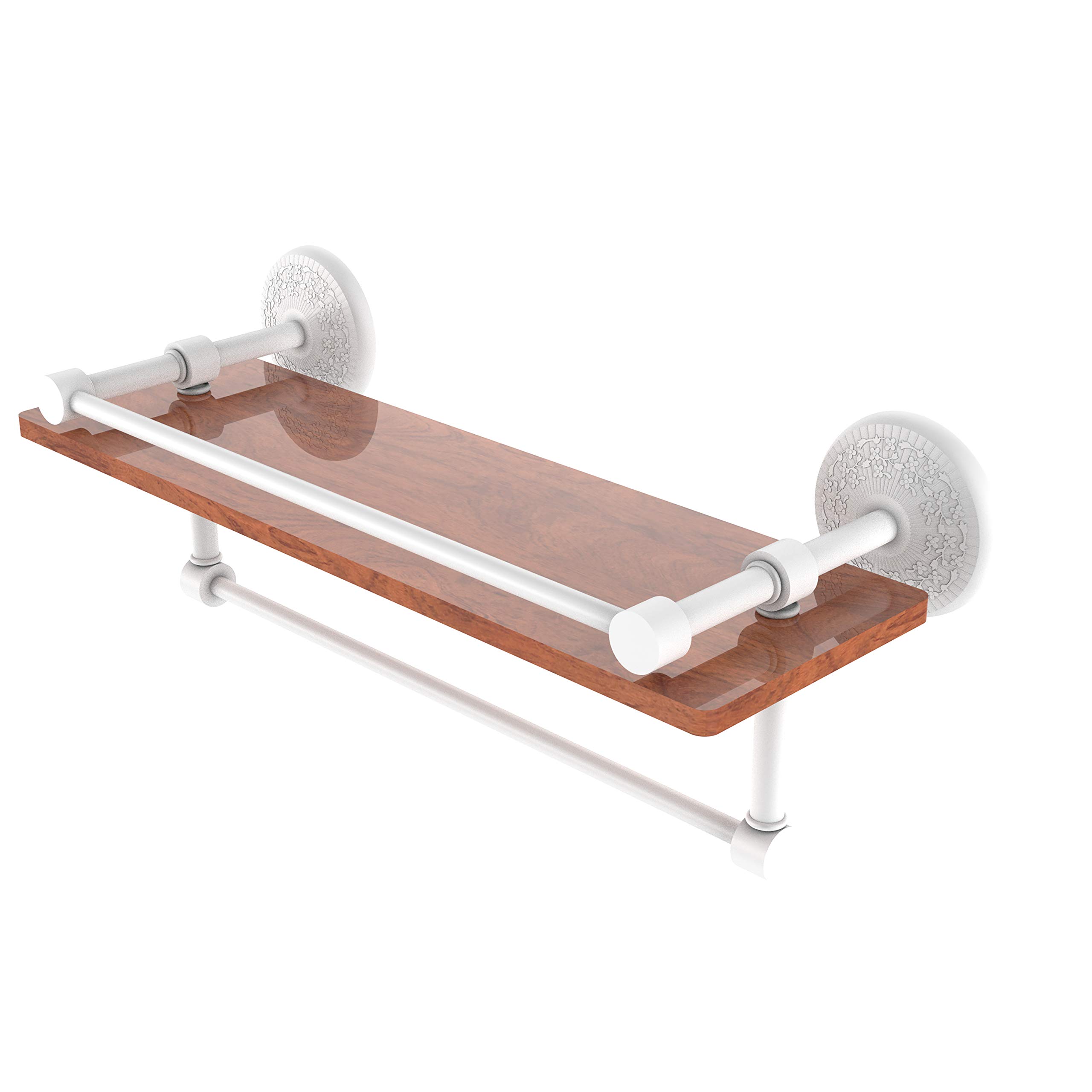 Monte Carlo Collection 16 Inch IPE Ironwood Shelf with Gallery Rail and Towel Bar - MC-1-16TB-GAL-IRW-WHM