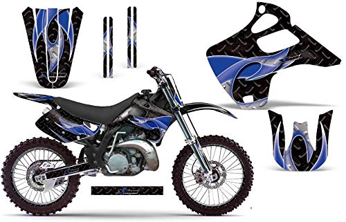 AMR Racing MX ダートバイク グラフィックキット ステッカー デカール ナンバープレート カワサキ KX125 KX250 1992-1993対応 トライバルフレーム ブルー ブラック｜global研究所