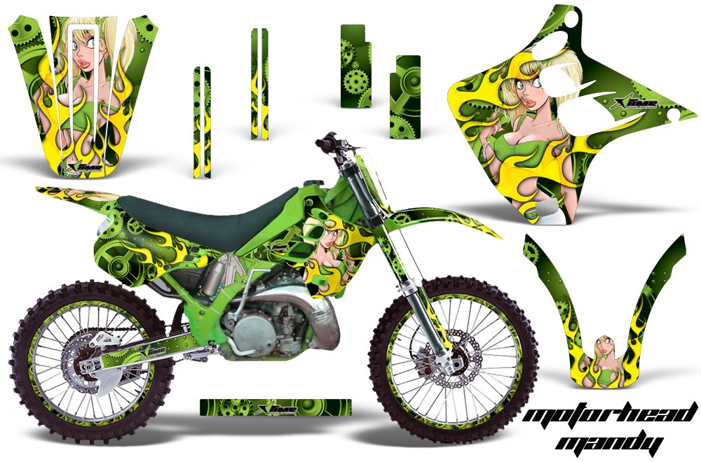 AMR Racing MX ダートバイク グラフィックキット ステッカー デカール ナンバープレート カワサキ KX125 KX250 1990-1991対応 - Motorhead Mandy グリーン|global研究所