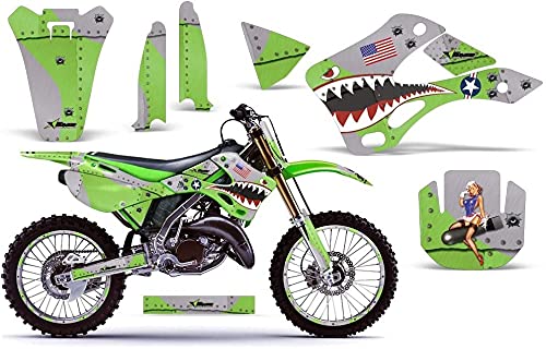 AMR Racing MX ダートバイク グラフィックキット ステッカー デカール ナンバープレート カワサキ KX125 KX250 1999-2002 - P-40 Warhawk グリーン