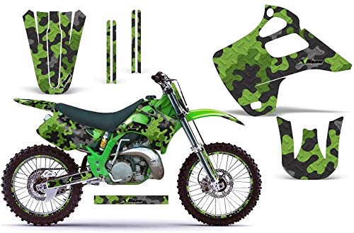 AMR Racing MX ダートバイク グラフィックキット ステッカー デカールとナンバープレート カワサキ KX125 KX250 1992-1993対応 迷彩グリーン|global研究所