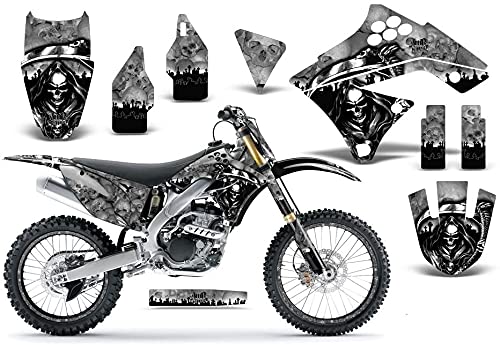 AMR Racing MX ダートバイク グラフィックキット ステッカー デカール ナンバープレート カワサキ KXF250 2009-2012対応 - リーパーシルバー|global研究所