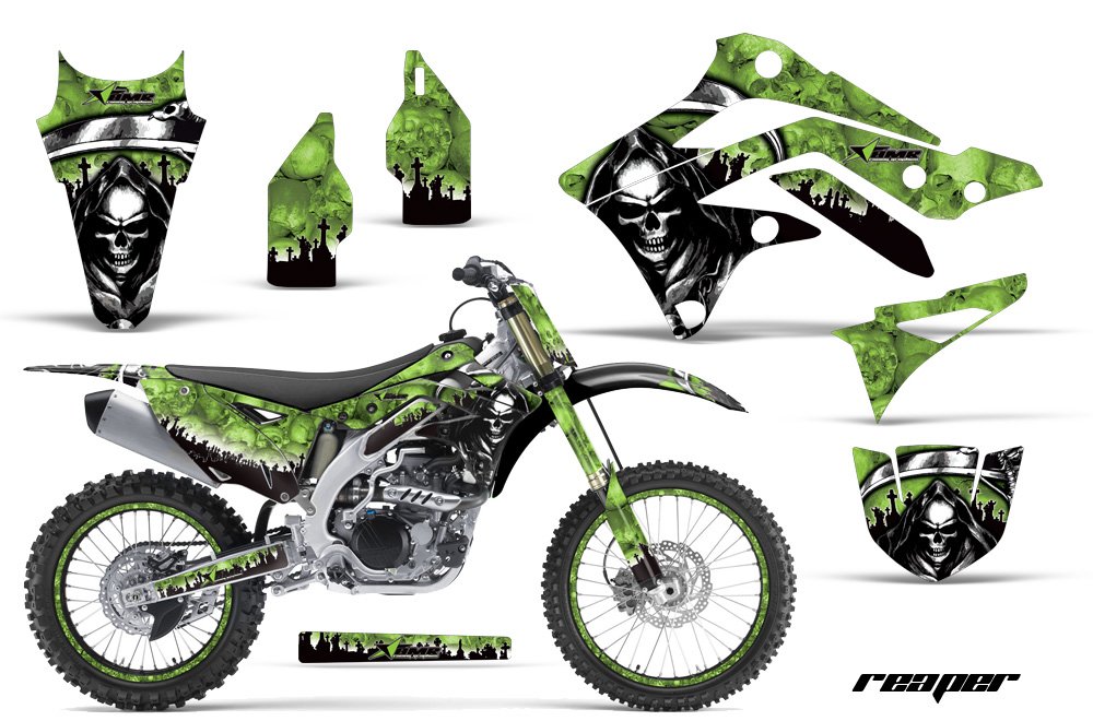 AMR Racing MX ダートバイク グラフィックキット ステッカー デカール ナンバープレート カワサキ KXF450 2012-2015対応 リーパーグリーン|global研究所