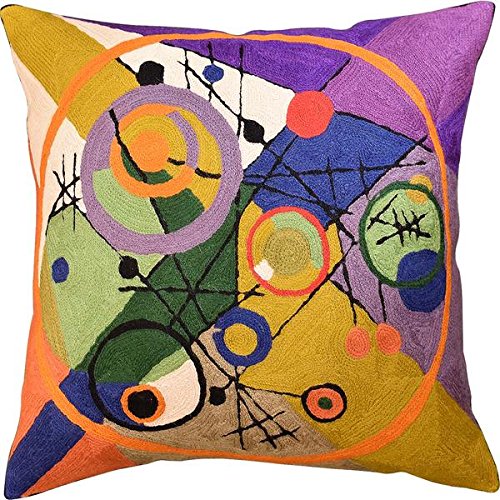 カンディンスキーCircles インチ円III声遣い枕覆いかぶせるHandEmbroidered羊毛18  x18