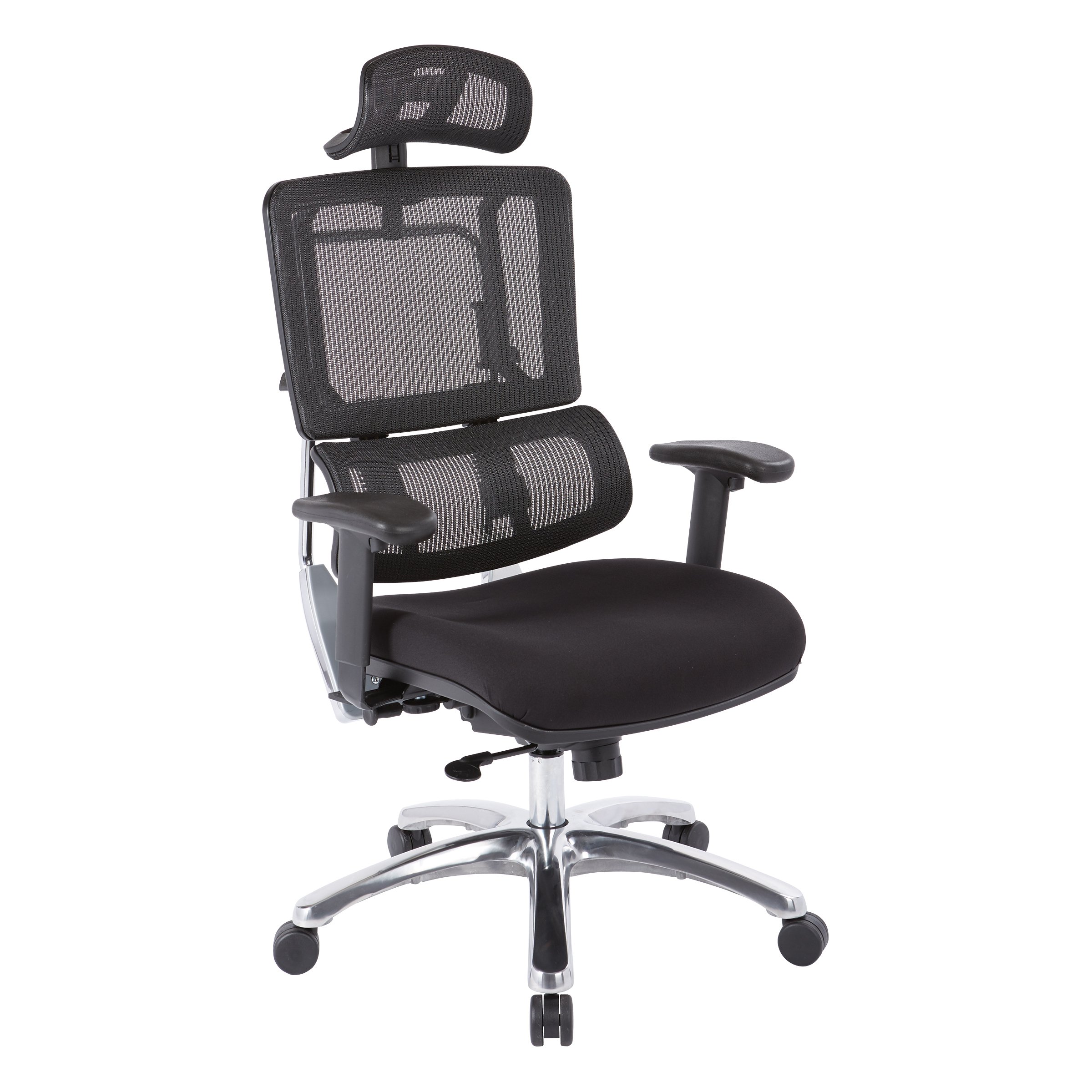 Office Star Pro X996 完全に調節可能なマネージャーオフィスチェア ランバーサポート ブラックメッシュバック 光沢アルミニウムベース コールフリーフレックスブラックシート ヘッドレスト付き|global研究所