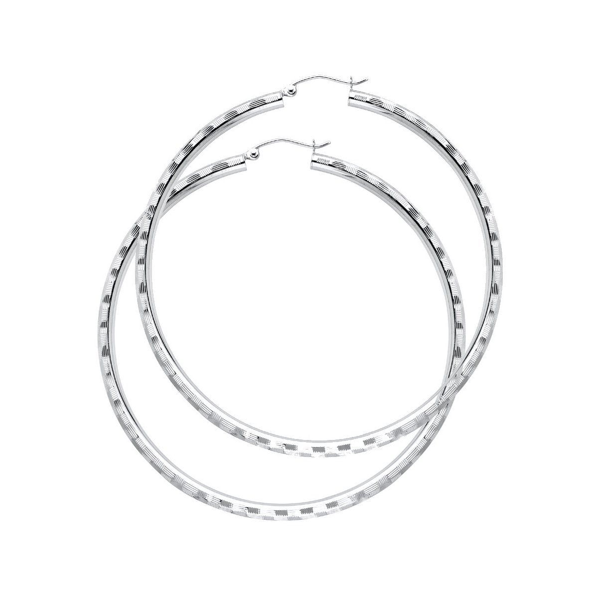 14 K白いことゴールド3 粍厚さヒンジダイヤモンドカットフープearrings-差しわたし ? 65 粍