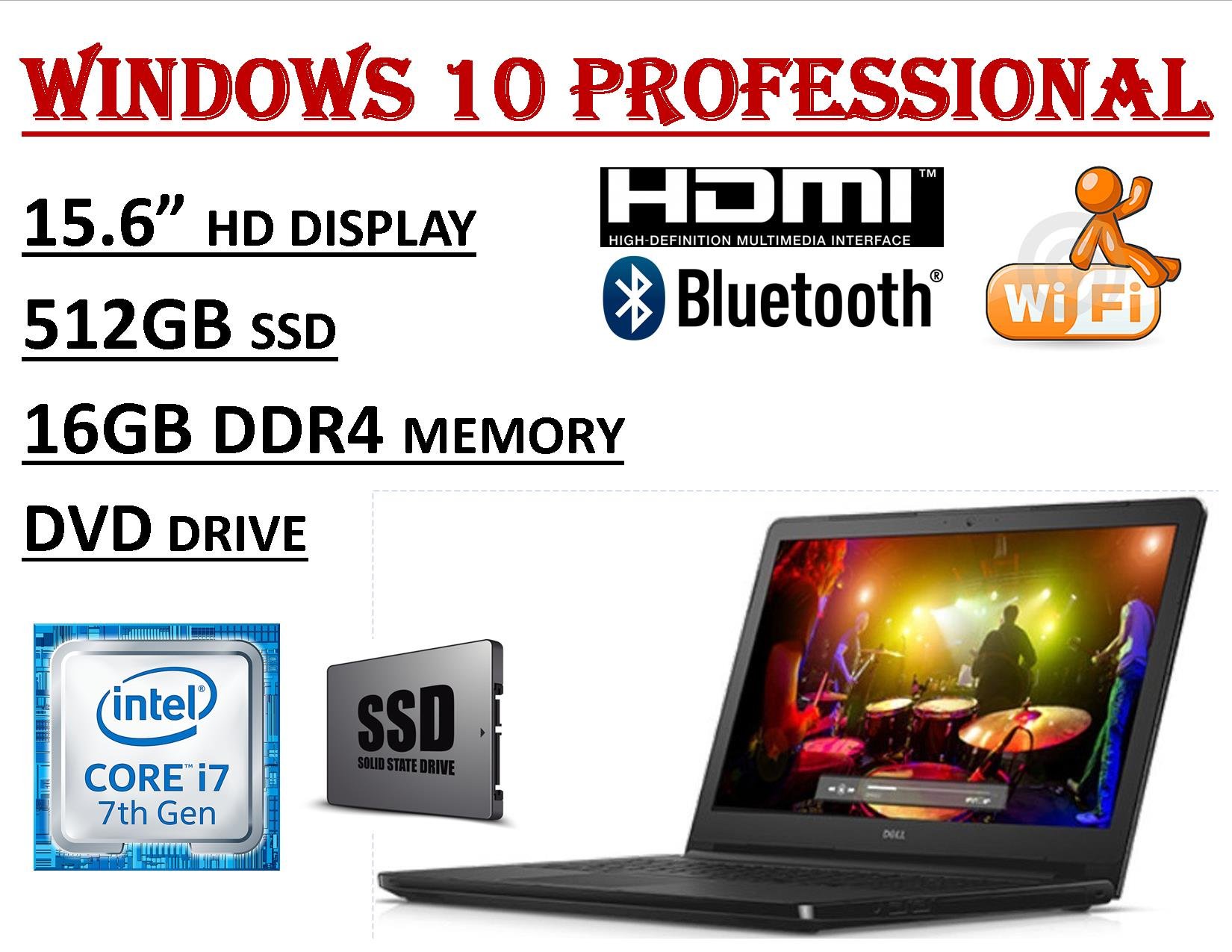 Dell Inspiron 15 5000 Series 5566 15.6 HD Business Laptop ( 2018 Edition ) - Intel Core i7-7500U Processor - 16GB DDR4 RAM - 512GB SSD - DVDRW - WiFi+Bluetooth - Windows 10 Professional｜global研究所