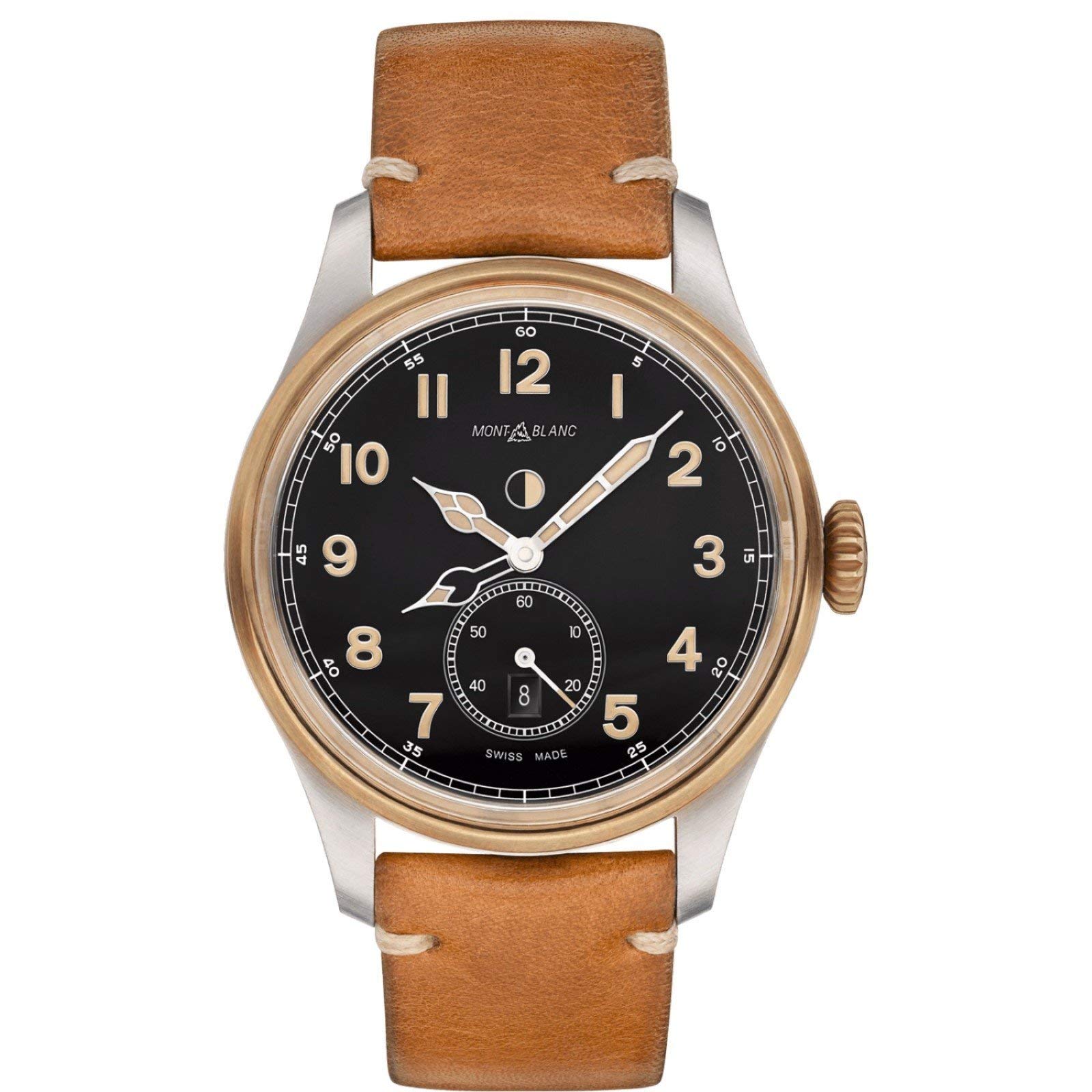 Montblanc Men's 1858 44mm Brown Leather Band Steel Case Sapphire Crystal Automatic Black Dial Watch 116479|global研究所