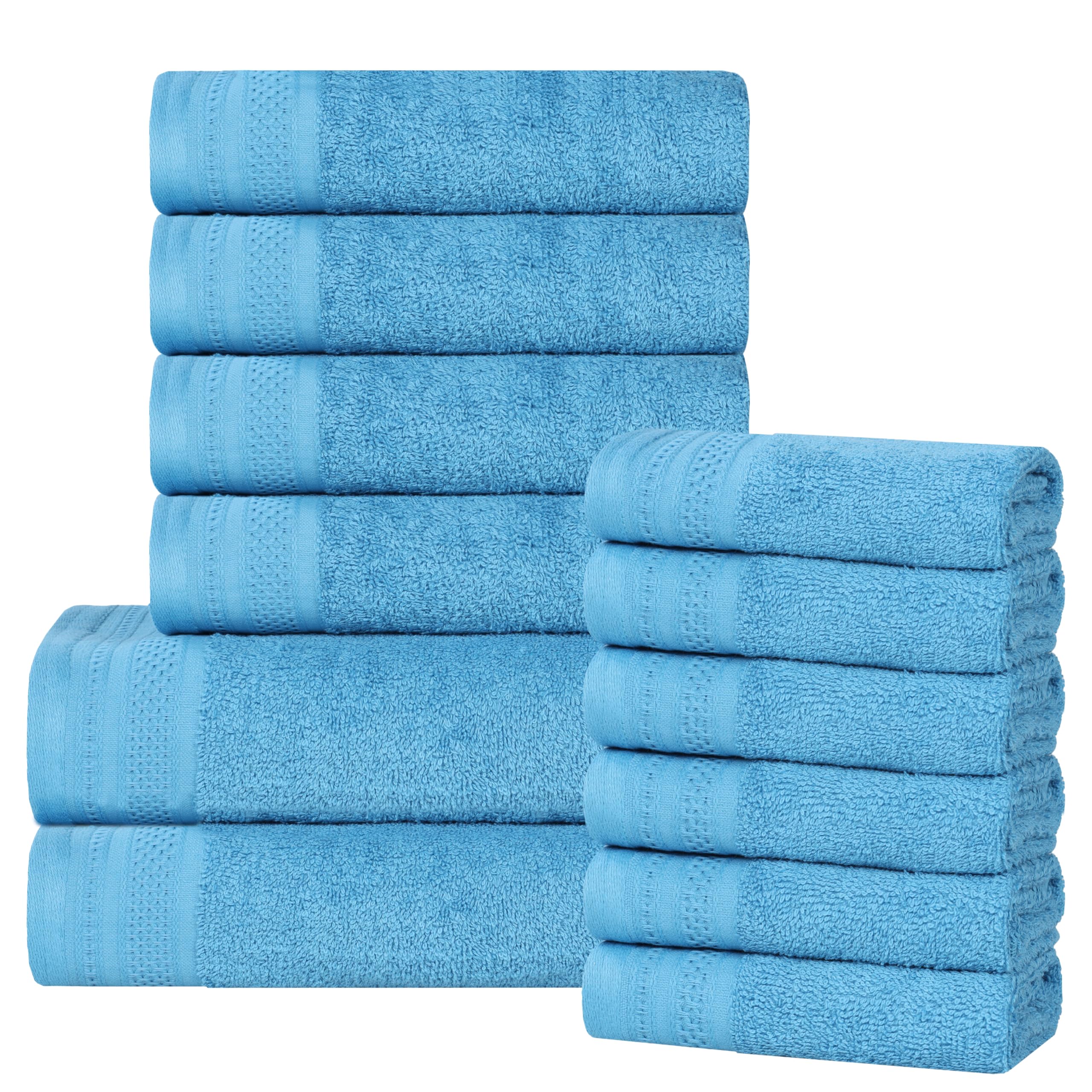 100% Combed Cotton Honeycomb 12 PC Jacquard And Solid Towel Set (6 face+4 hand+2 bath) Azure 31,265円