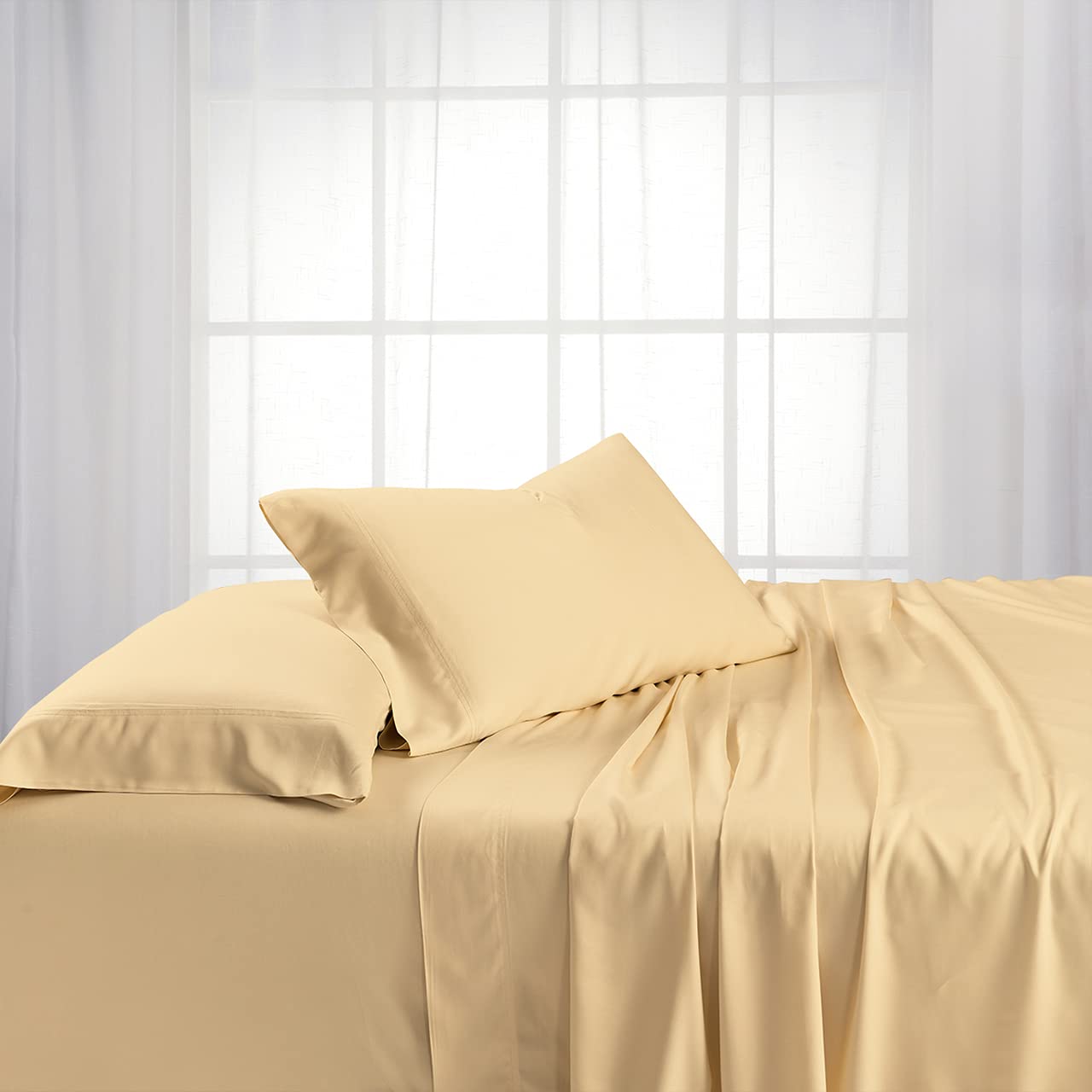 Royal Hotel Bedding ABRIPEDIC シーツ、竹製ビスコース、シーツセット600スレッドカウント、シルキーソフトシーツ、竹ビスコース、シーツセット、クイーン、キャンバス