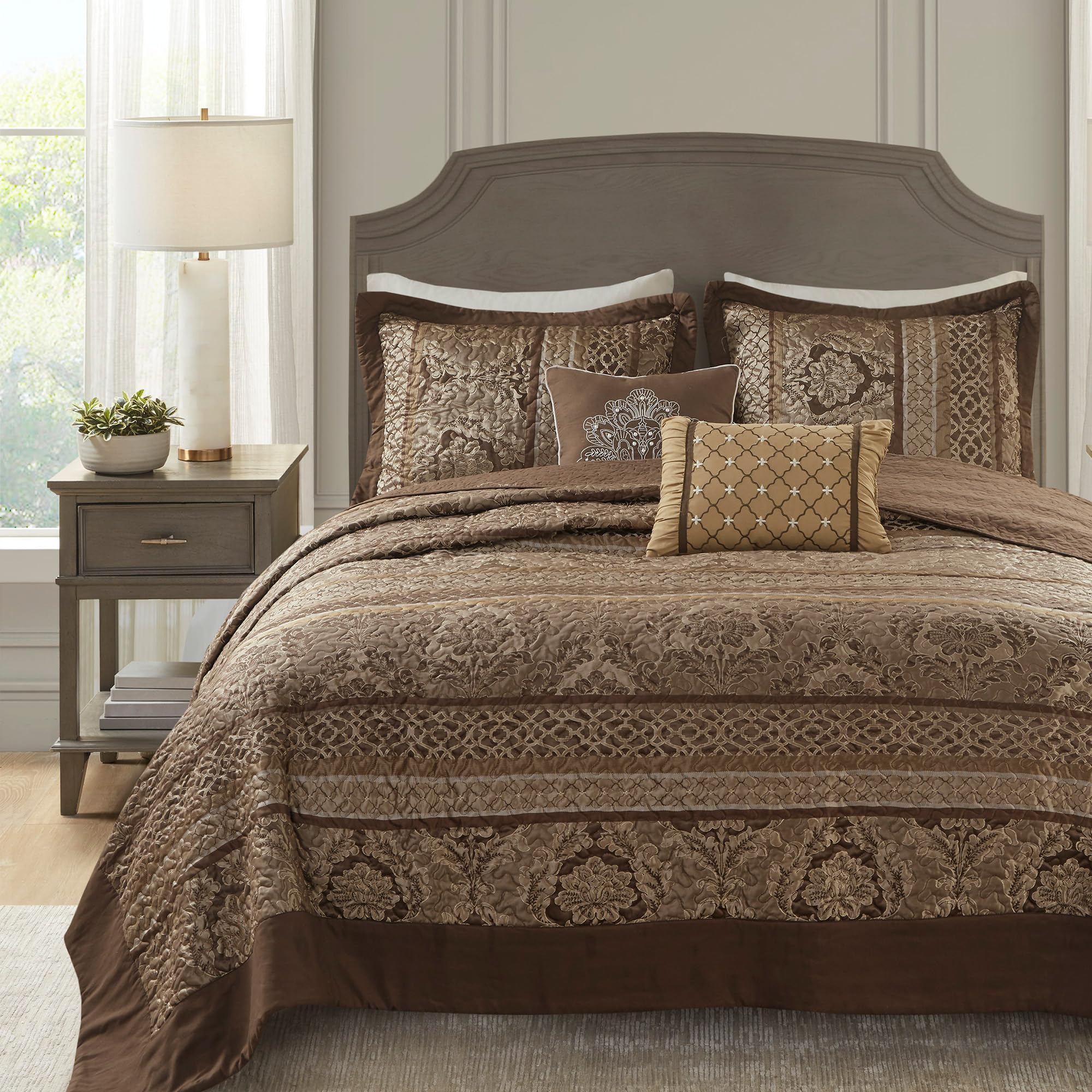 Madison Park Bellagio リバーシブルキルトベッドスプレッドセット 無地 逆さま 夏 通気性 軽さ オール季節 寝具座標軸 お一揃えの枕押しかぶせる ベッドスプレッド 皇后陛下(102inx118in) 赤銅色 5点 プリンター・FAX用インク-パソコン・周辺機器-インクカートリッジ