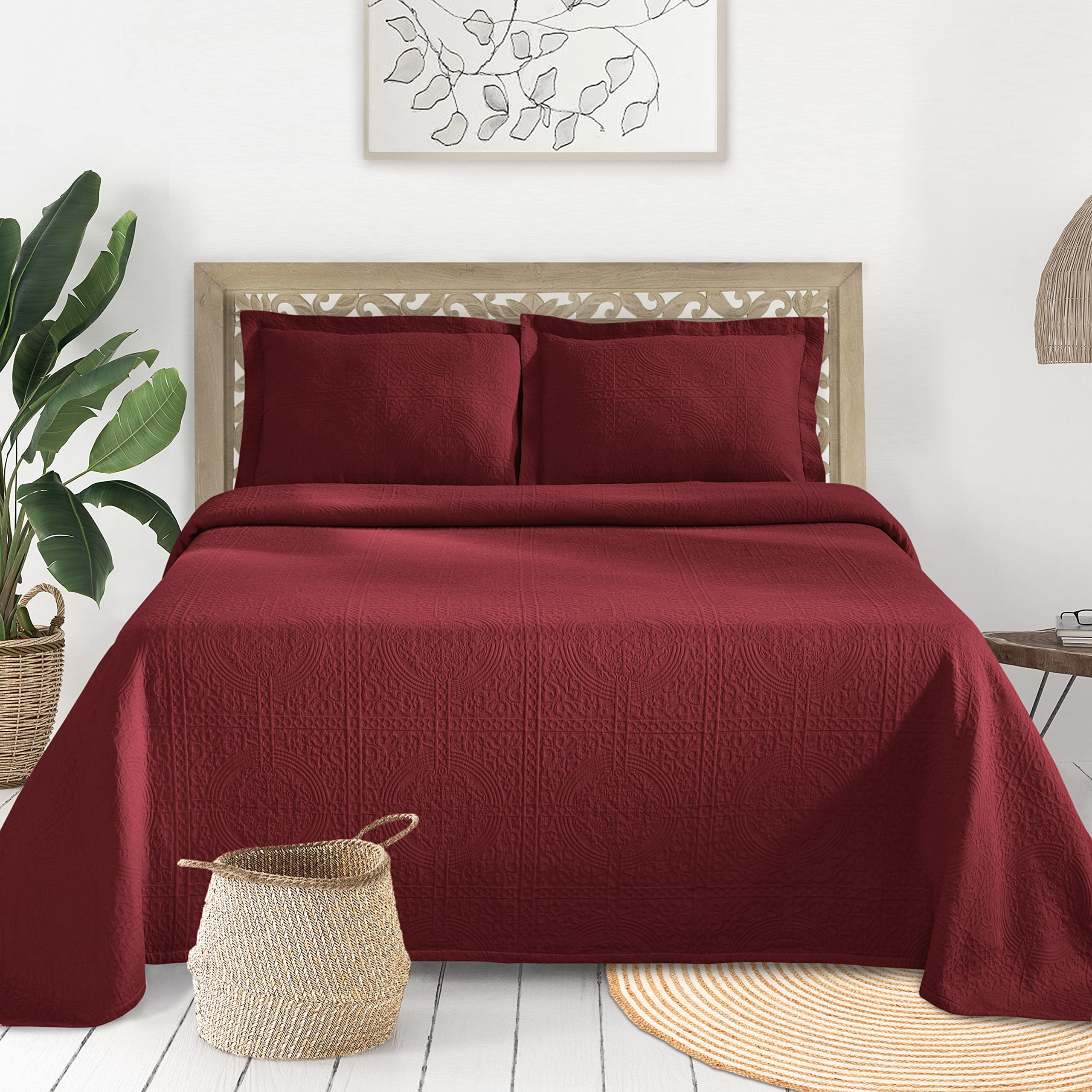 青みナイルMills 100 %綿織物Fleur De Lis Matelasseベッドスプレッド 第一人者 青み BNM BEDSPREAD FLEUR-KG-GT
