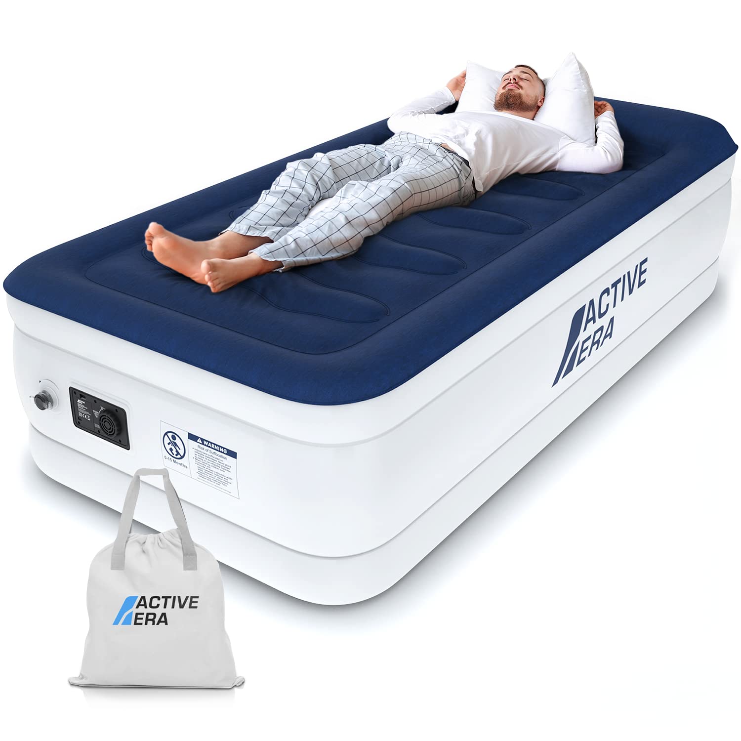 Active Era Luxury Twin Size Air Mattress (Single) - Elevated Inflatable Air Bed Electric Built-in Pump Raised Pillow & Structured I-Beam Technology Height 21 141［並行輸入］