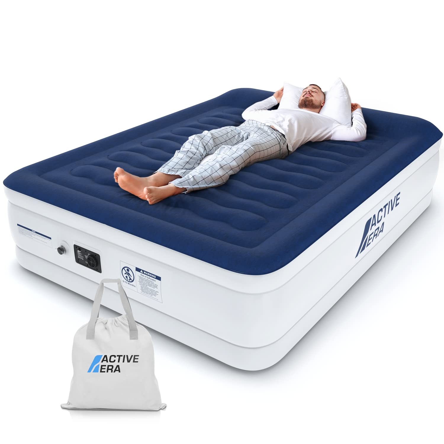 Active Era Air Mattress with Built-インチ Pump - Puncture Resistant Air Bed with Waterproof Flocked Top - Elevated Inflatable Mattress Queen  Single  Twin