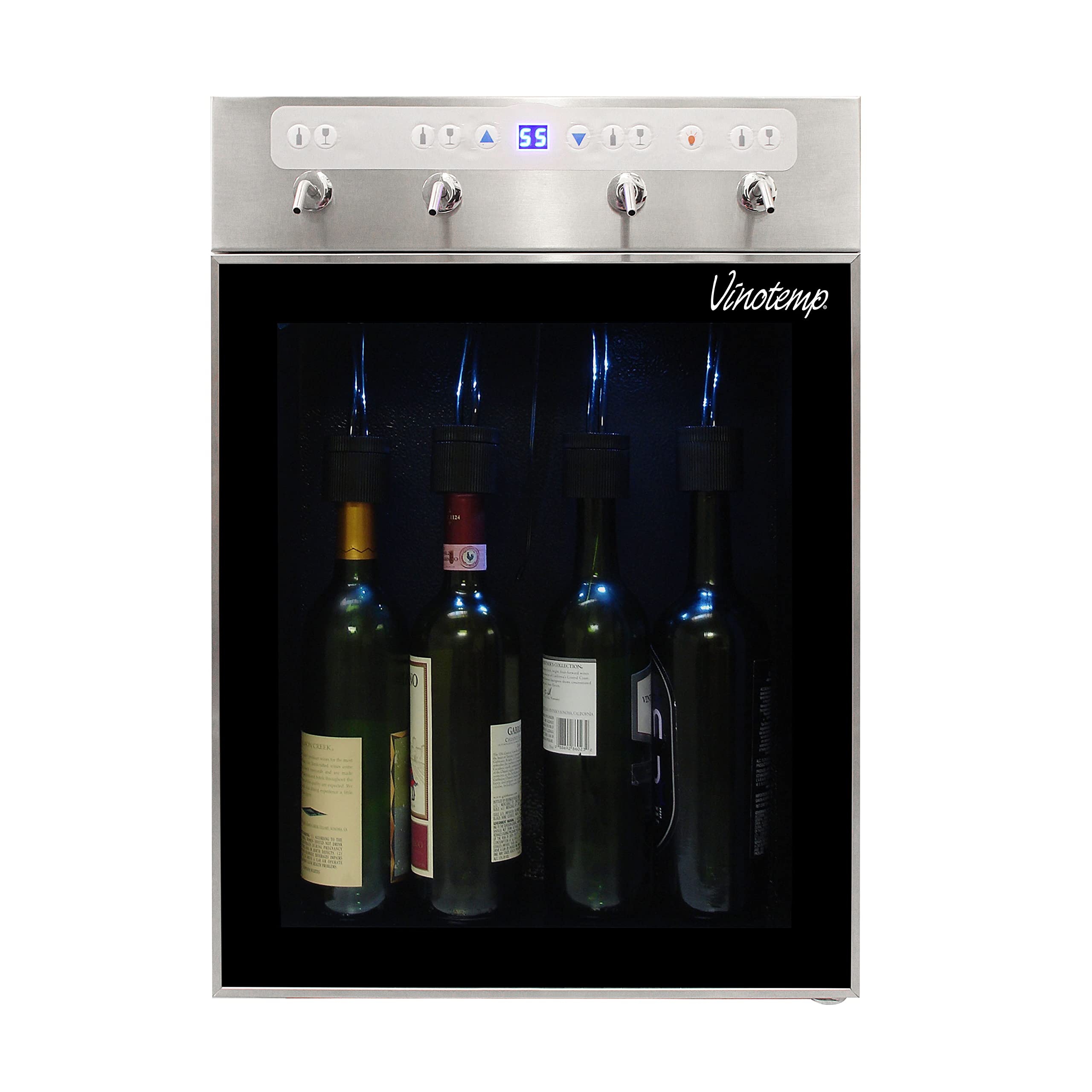 Vinotemp ワインディスペンサー4本とプリザーバー カスタムポーションコントロールと最適な温度設定付き 自宅、バー、商業用、メタリック|global研究所