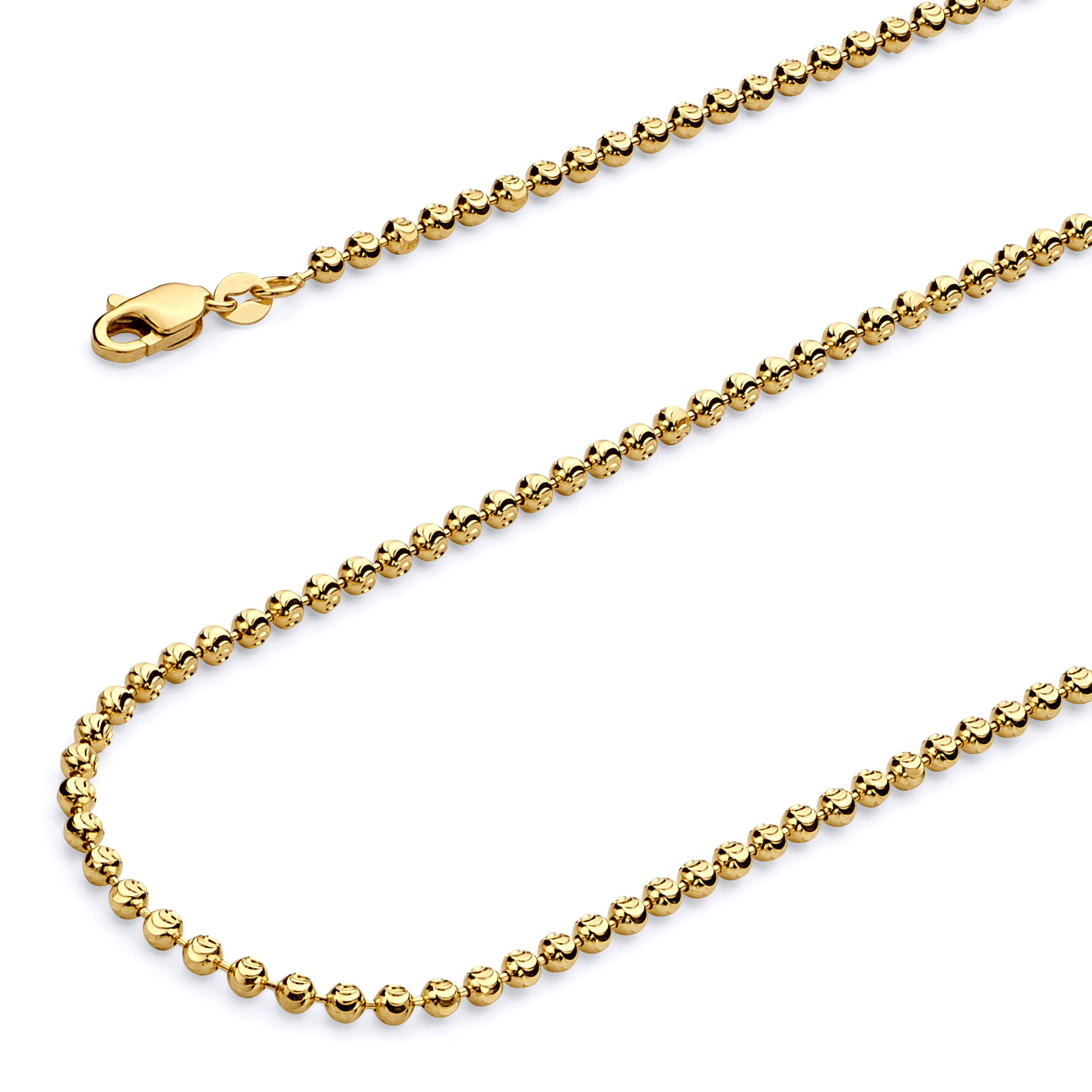 Wellingsale 14 Kイエローゴールド3 mmムーンカットビーズボールチェーンネックレスwith Lobster Claw Clasp｜global研究所 116,438円