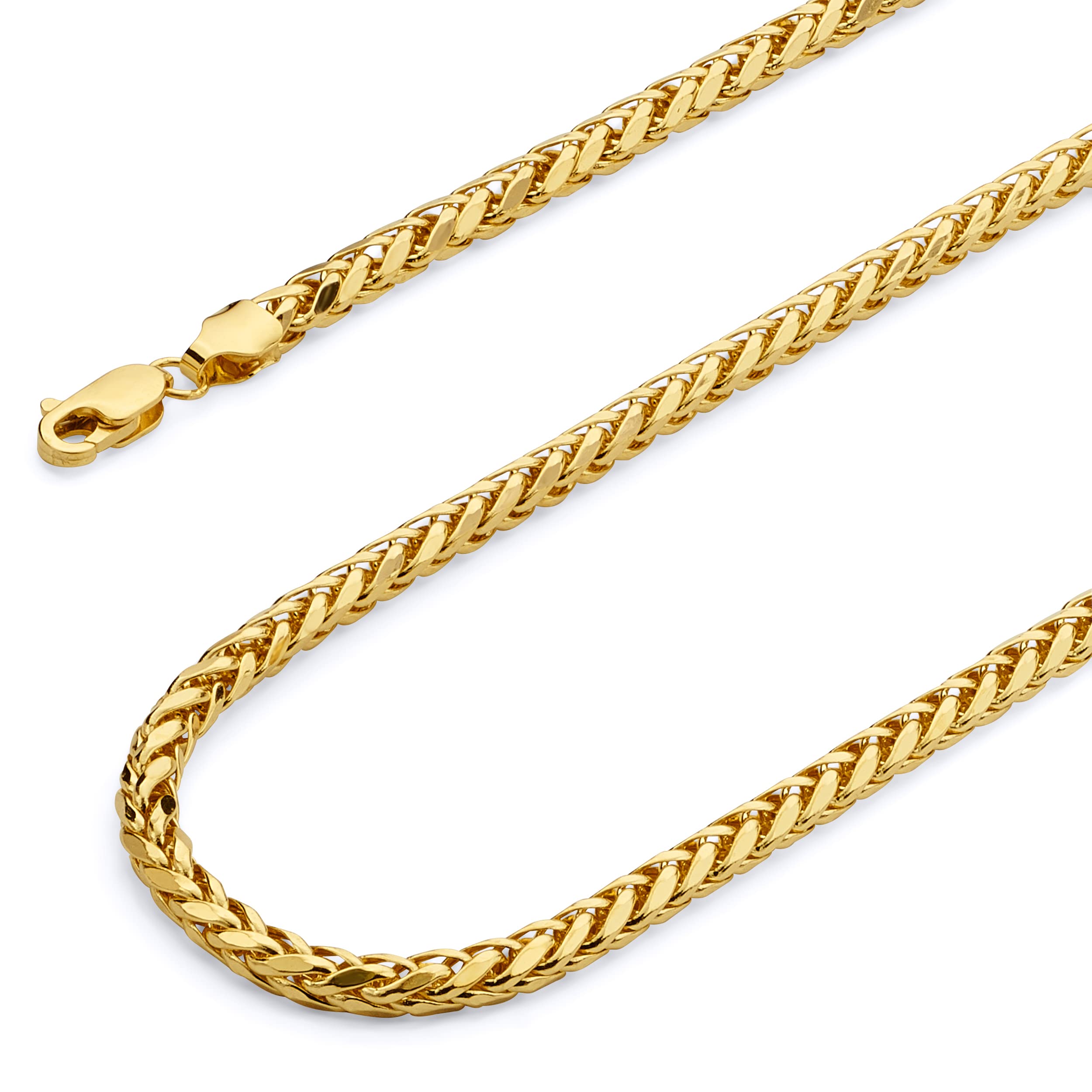 Wellingsale 14Kイエローゴールド 4mm ダイヤモンドカット ホローウィートチェーンネックレス ロブスタークロウクラスプ付き Yellow Gold｜global研究所