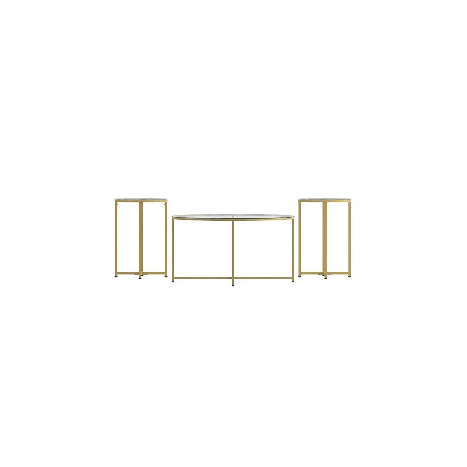 Flash Furniture グリニッジ寄せ合わせ 珈琲と挙げ句の果てテーブルセット - 読みやすい瑠璃とっ始め 無光沢ゴールドひな形 - 3点 往々にしてテーブルセット
