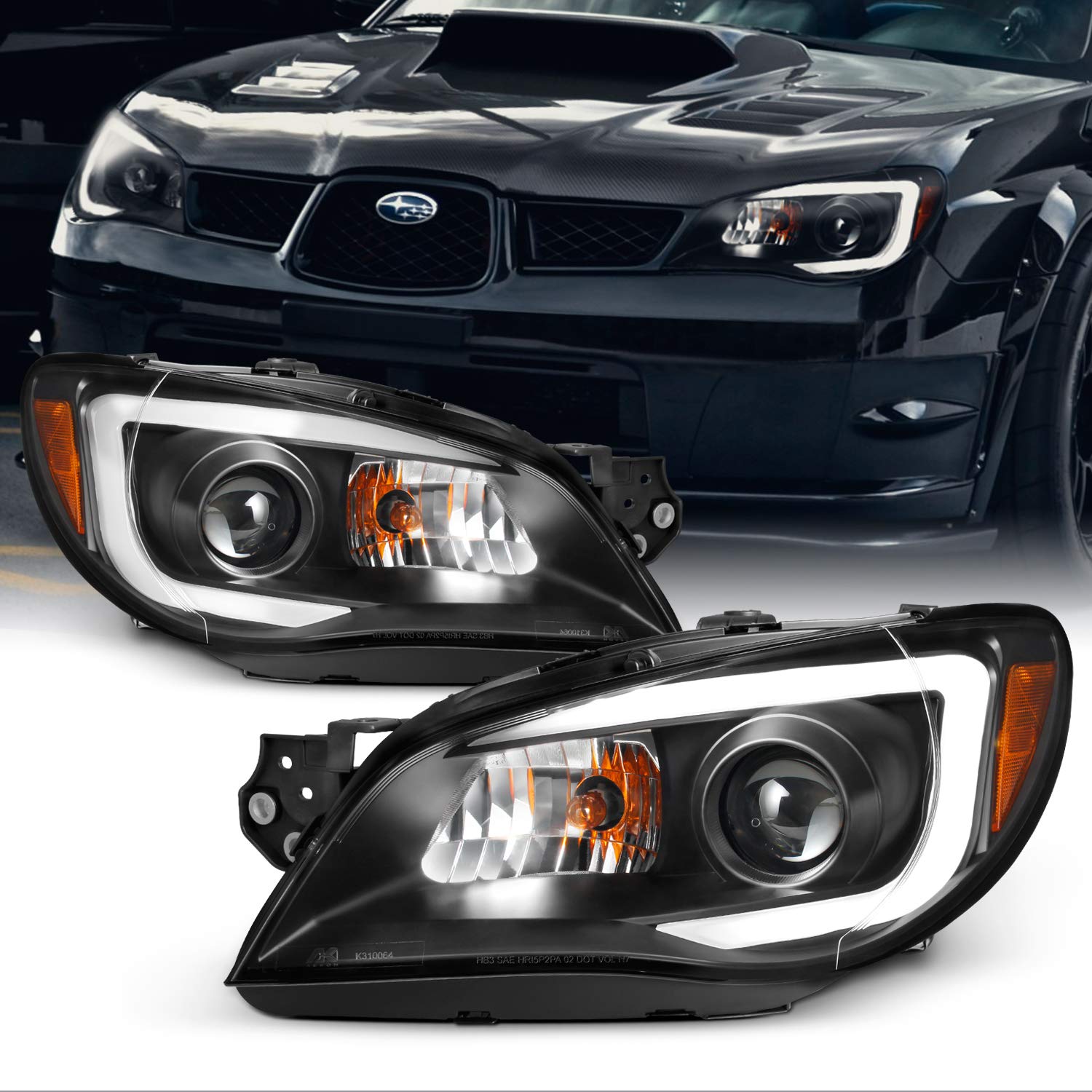 AKKON - 2006-07 スバル インプレッサ LED デイタイム ランニング ランプ ストリップ プロジェクター ヘッドライト ブラック ハウジング クリア レンズ フルセット｜global研究所