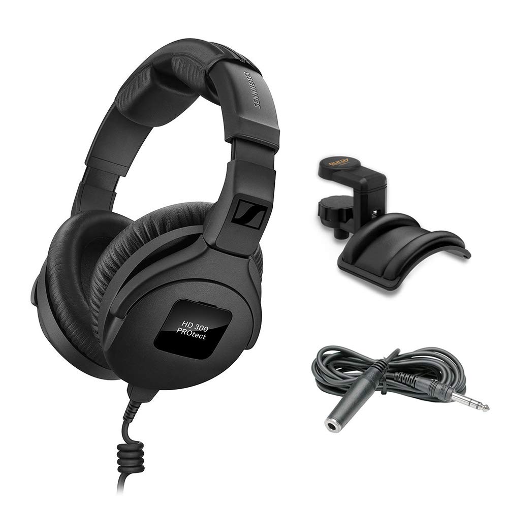 Sennheiser HD 300 Pro ヘッドホン ブラック ヘッドホンホルダー&ステレオ 1/4インチ オス 電話 TRS ヘッドホン延長ケーブル 10フィート