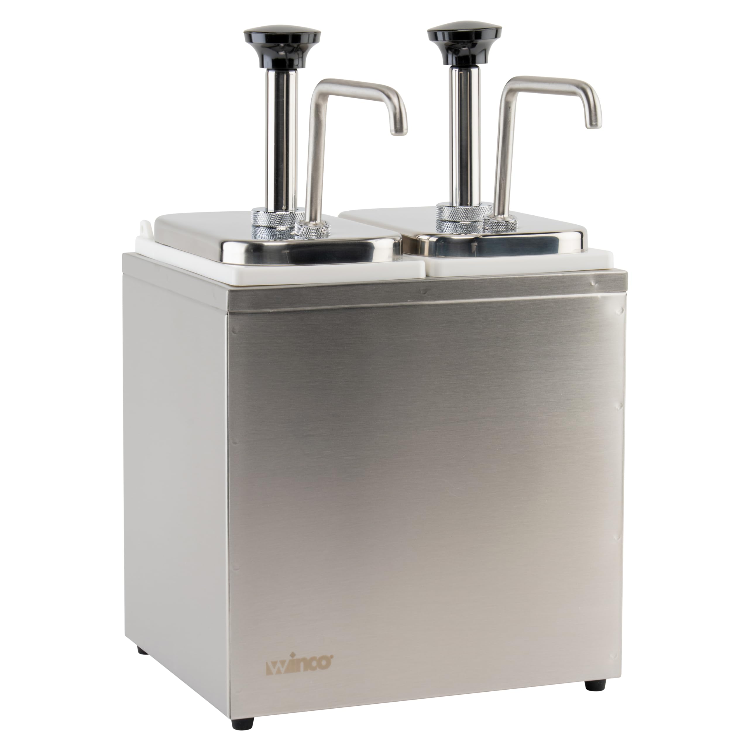 Winco PKTS-2D 15.8インチ x 9.1インチ ステンレススチール 調味料ディスペンサー 2つの標準ポンプ付き ケチャップマスタードディスペンサー ファストフードサービス