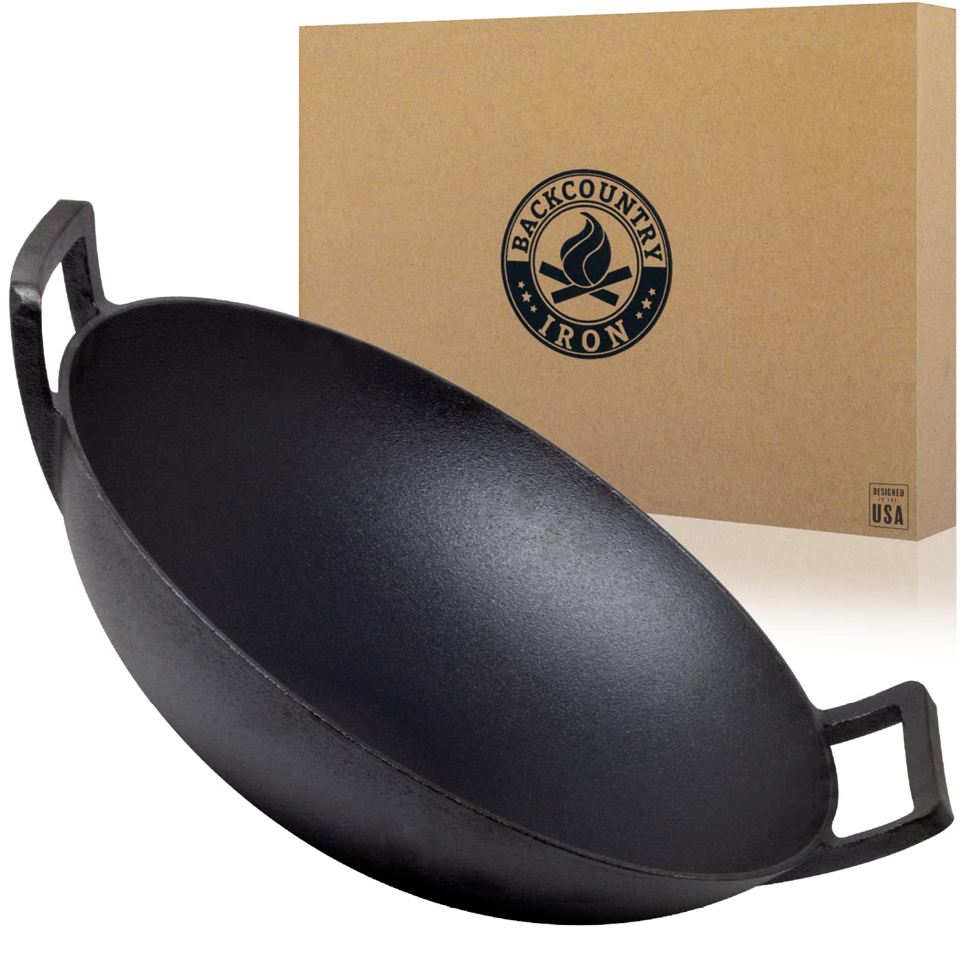 Backcountry Iron 's Iron 中華鍋 炒め物用 (14インチ Lサイズ 焦げ付き防止加工済み 調理器具 オーブン/ブロイラー/グリル対応 キッチン揚げ物鍋 レストランシェフ品質)