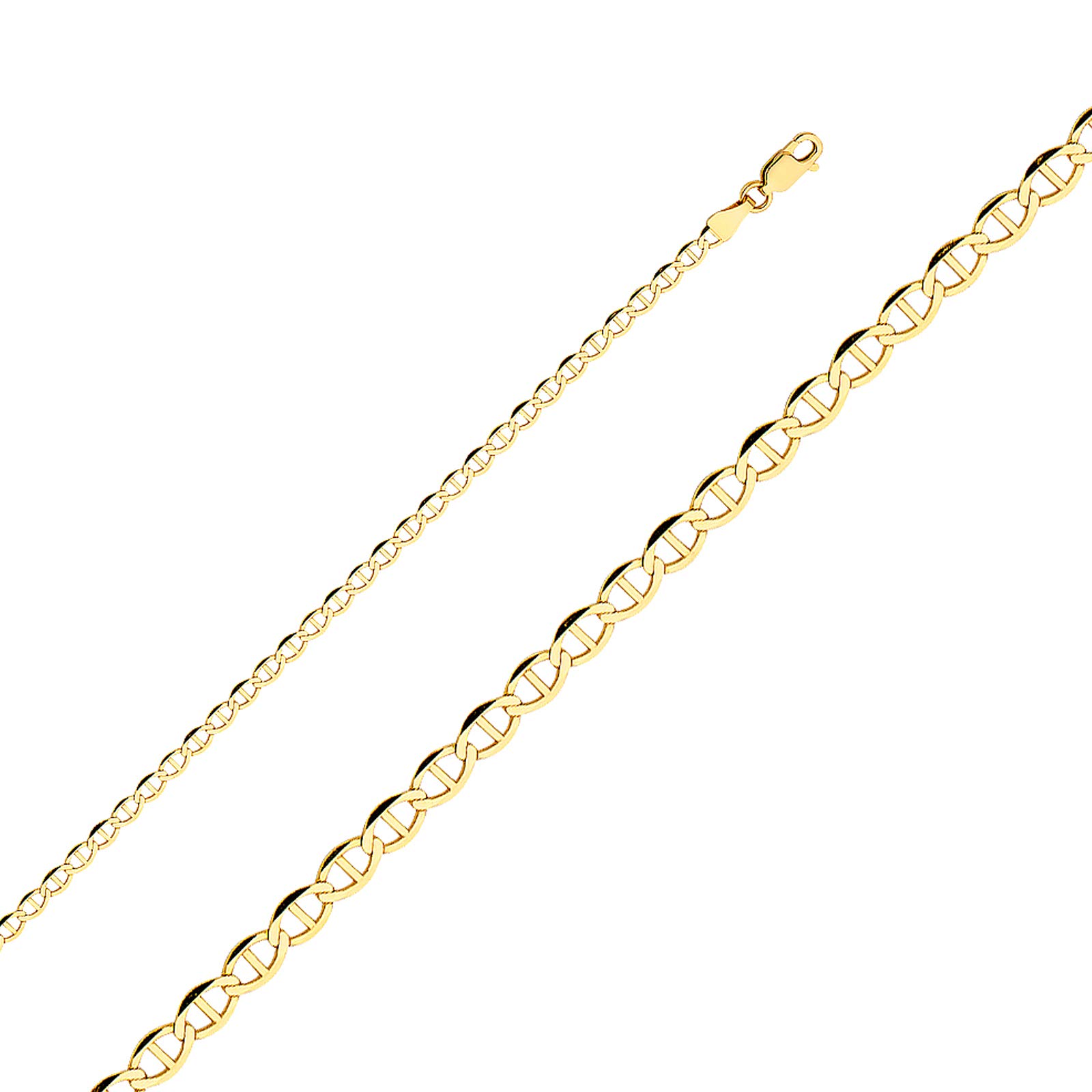 TGDJ 14Kイエローゴールド ソリッド 3.4mm フラットマリナーチェーンネックレス カニカン付き｜global研究所