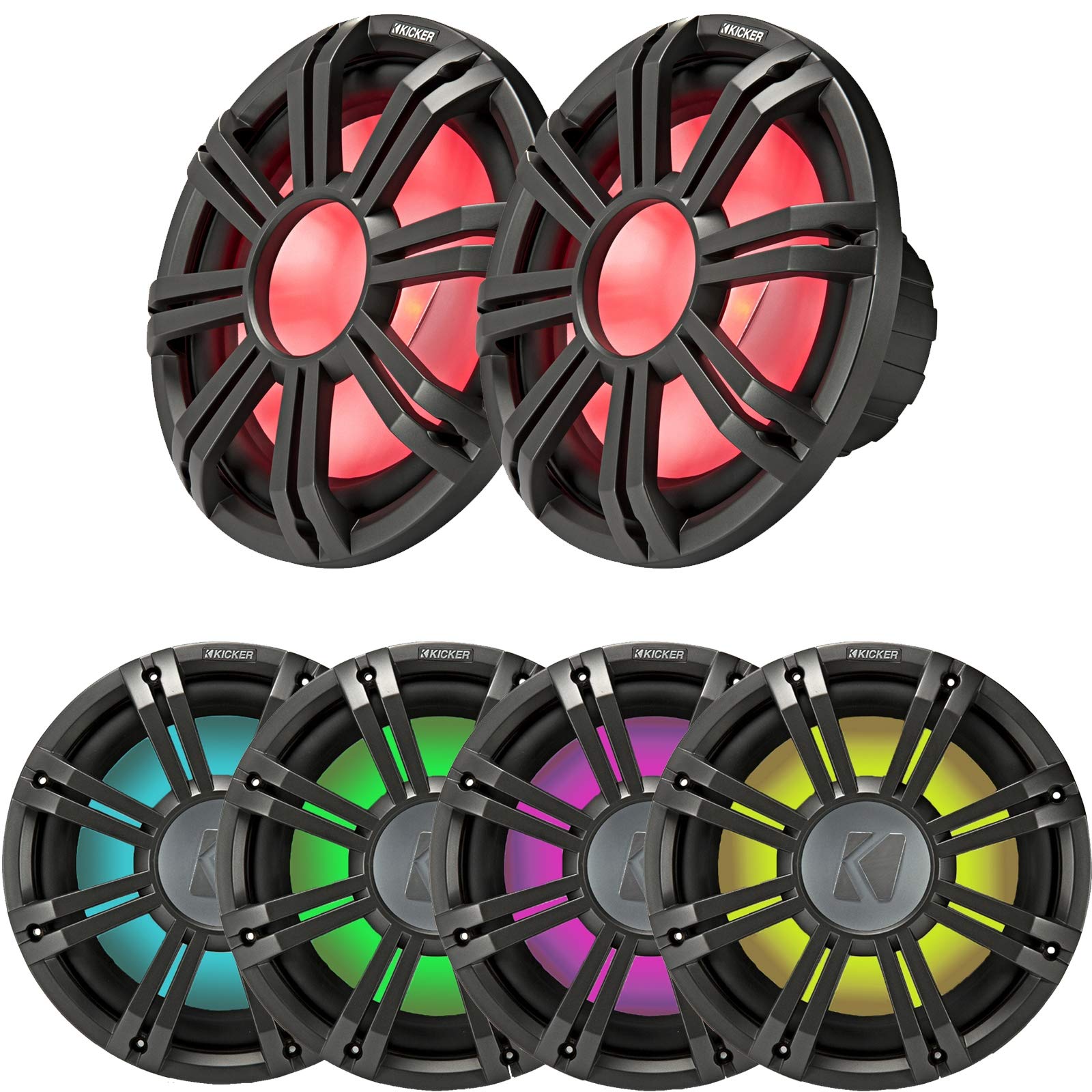 2 Kicker 45KMF124 12in 耐候性サブウーファー Freeair適用業務用 - 2 Kicker 45KMG12W 12in LED食べ物屋 (濃灰色)