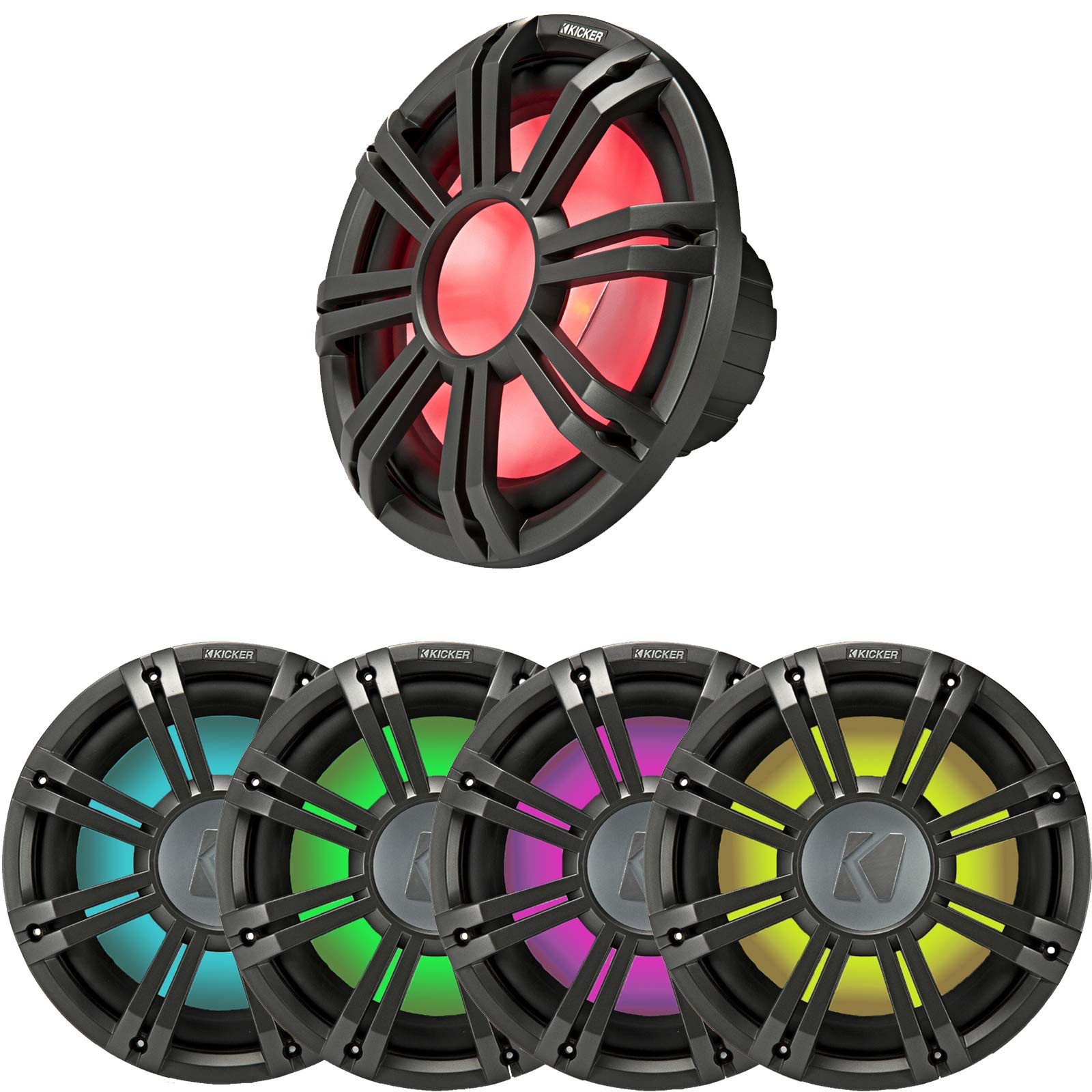 KICKER 45KMF124 12インチ 耐候性サブウーファー フリーアーアプリケーション用 45KMG12W 12インチ LEDグリル(チャコール)
