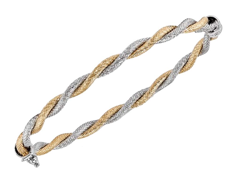 14K ホワイトとイエローゴールド ツイスト バングル ブレスレット|global研究所