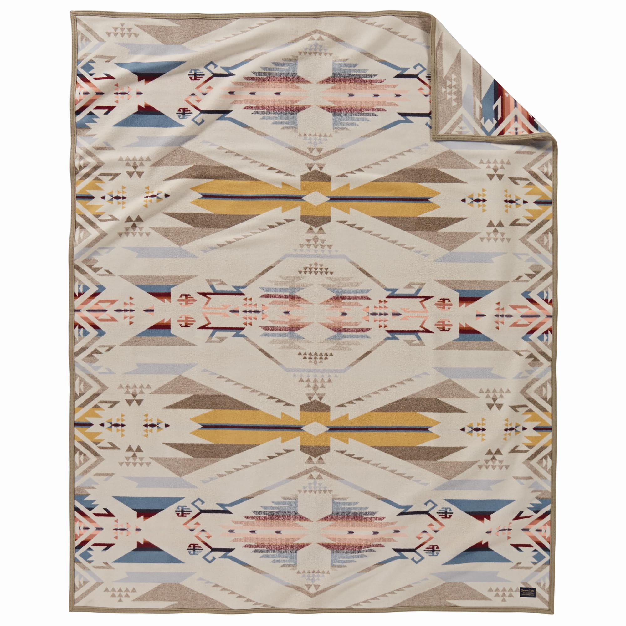 Pendleton ジャカード アンナップブランケット 64インチ x 80インチ - ウールコットン リバーシブル 軽量 ソフト ウルトラスエード バインディング パッカブル スロー 自宅や旅行用 - ホワイトサンドタン|global研究所