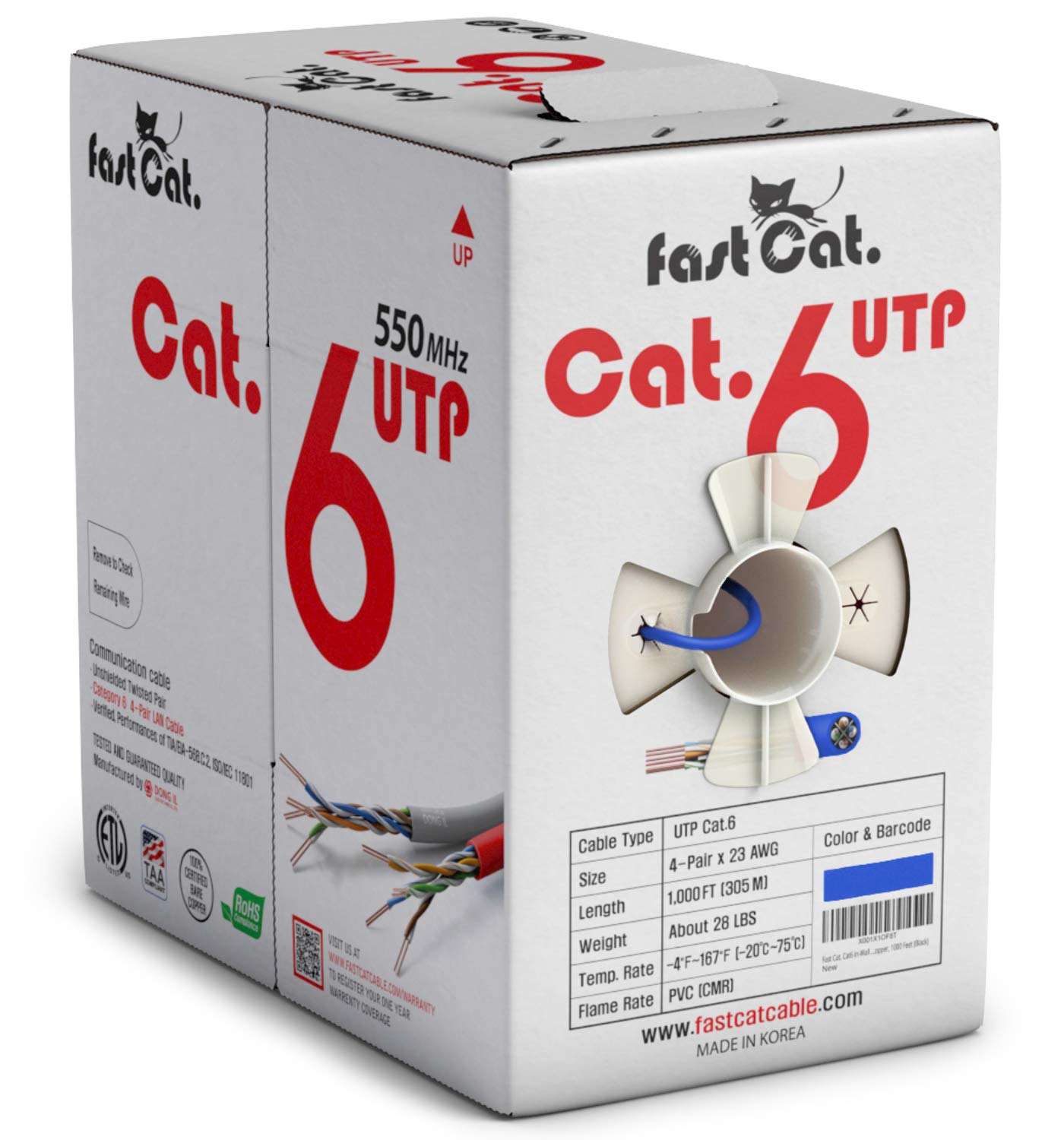 fast Cat.Cat 6イーサネットケーブル1000フート（305米突） - 響動めき落ちこむクロスセパレーター付き添い人不成立裸銅線サイバー空間有線テレビ - 550MHz / 10ギガビットす早さUTP ローカルエリアネットワーク有線テレビ1000フート（305米突） - CMR（青）