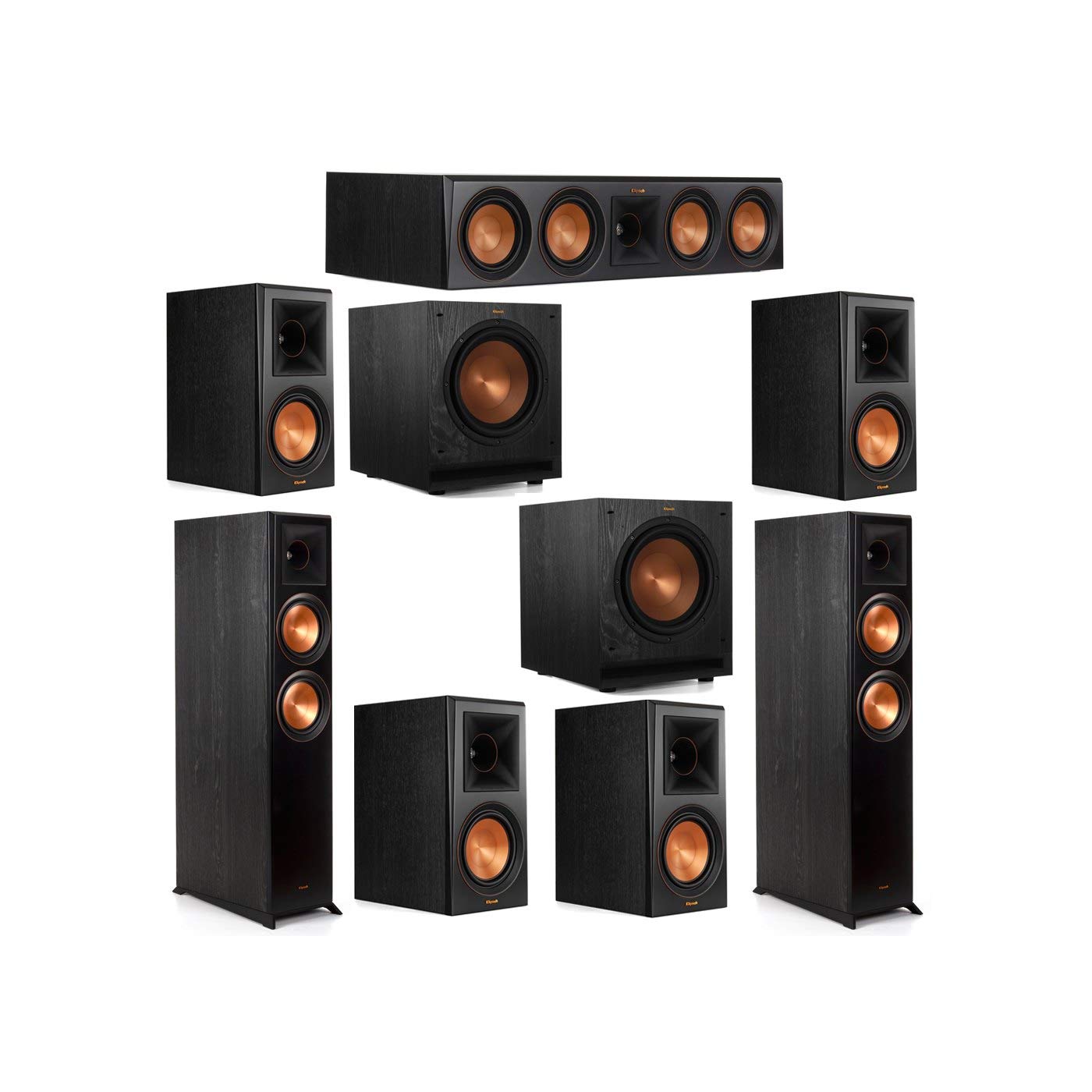 Klipsch 7.2取り合わせ RP-6000F フロアスタンディングスピーカー2個付き添い人 Klipsch RP-504C 真っただ中金棒引き1個 Klipsch RP-600M サラウンド金棒引き4個 Klipsch SPL-100サブウーファー2個