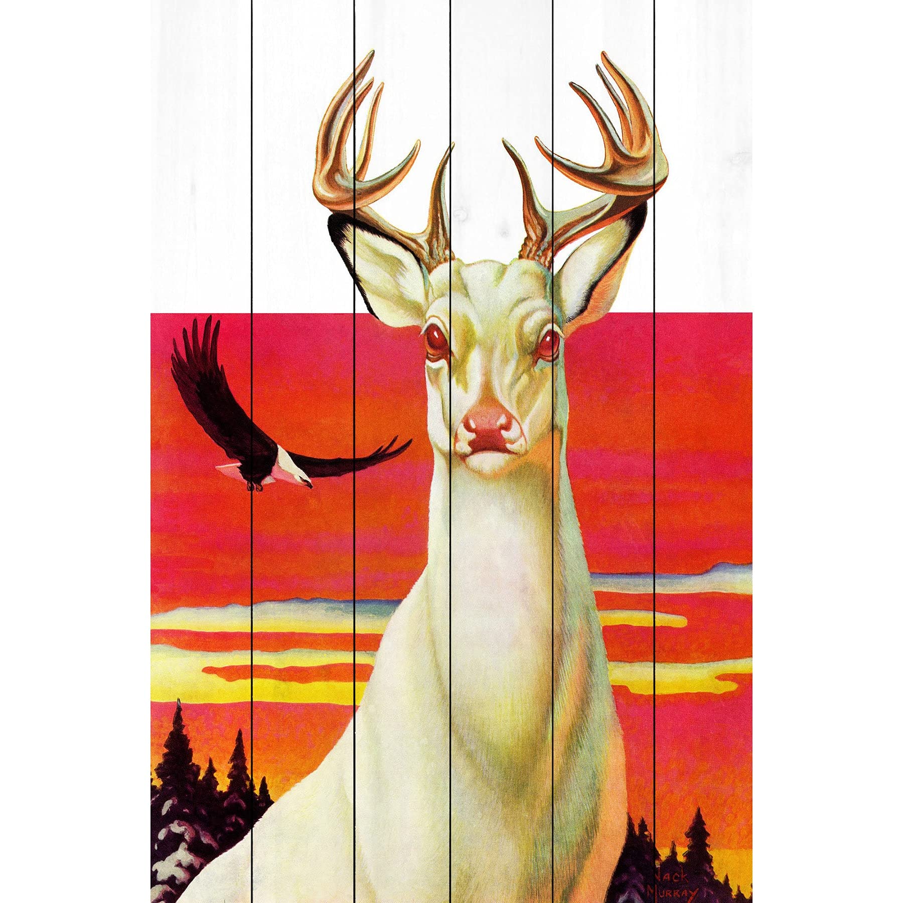 Marmont Hill Inc Marmont Hill - 'Albino Deer' 白木にプリント スモール S MH-LDGCU-58-WW