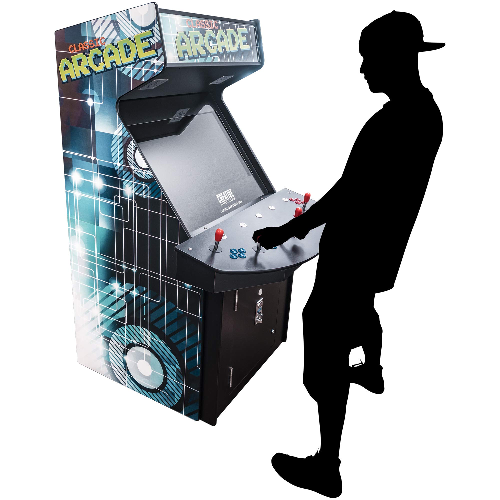 Creative Arcades フルサイズ 商用評点 押し入れ 吹き抜け器械 トラックボール 3500古典派音楽力くらべ サンワジョイスティック4本 腰掛け 32in映写幕