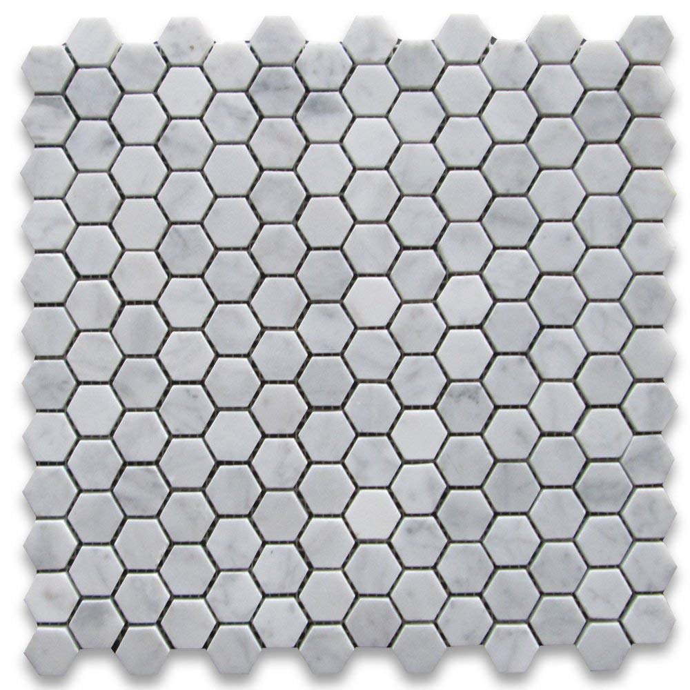 Bianco Carrara ホワイト大理石 光沢仕上げ 1インチ 六角モザイクタイル 50 sheets｜global研究所