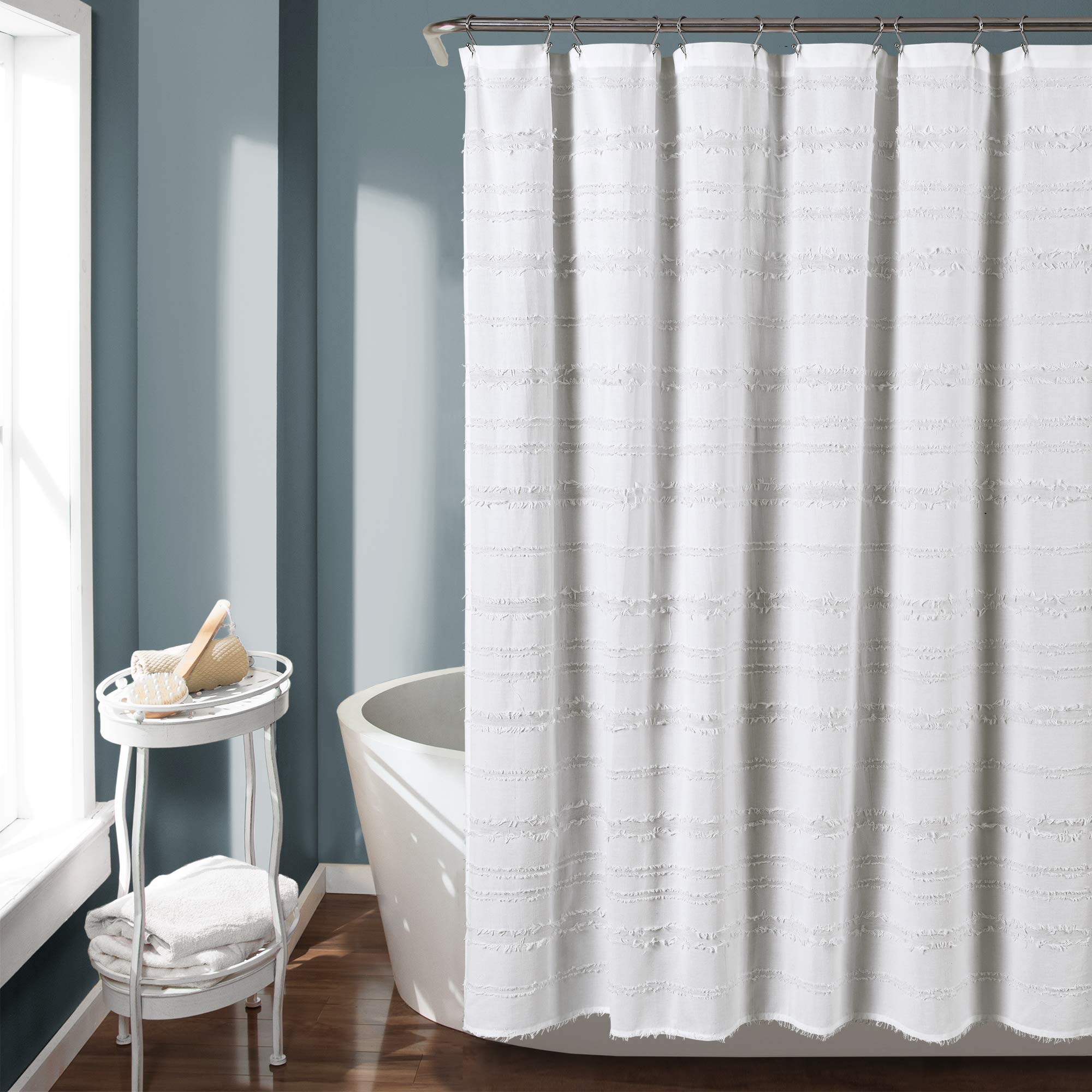 Stripe Clip Jacquard Shower Curtain White/White 72X72｜global研究所