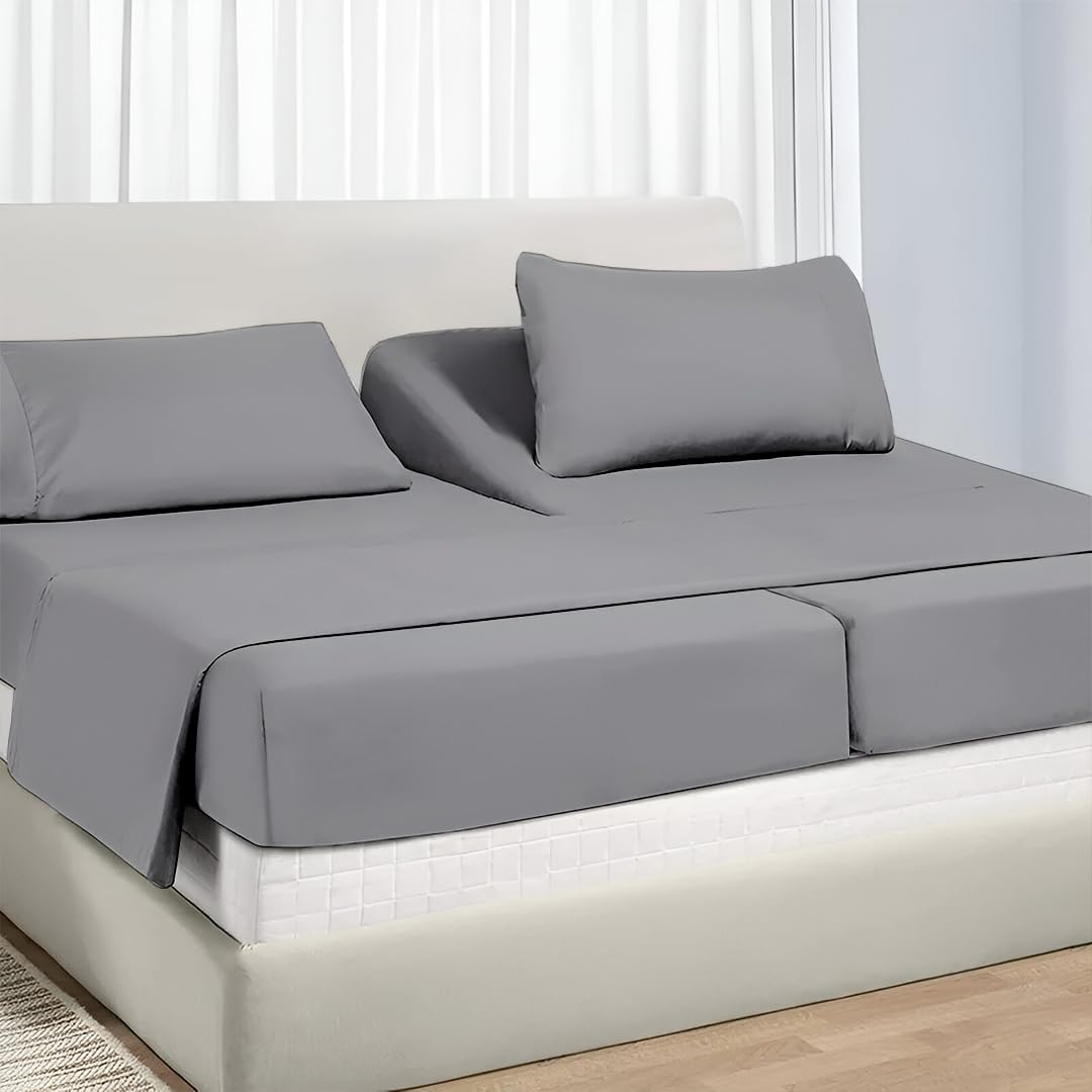 粘着コットン 400TC シート Split King Sheets ( 2 Twin-XL Sheets ) グレー stcky 400tc-01-028