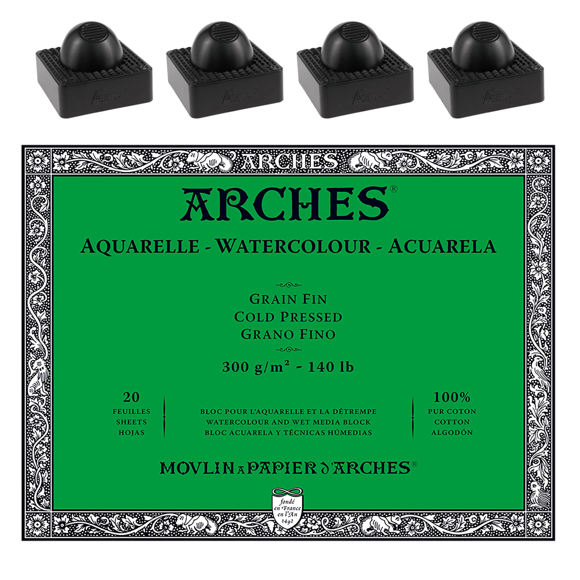 Arches 水彩紙ブロック - コールドプレス 140ポンド - 16×20インチ - アップサイドアングルリフト4個付き