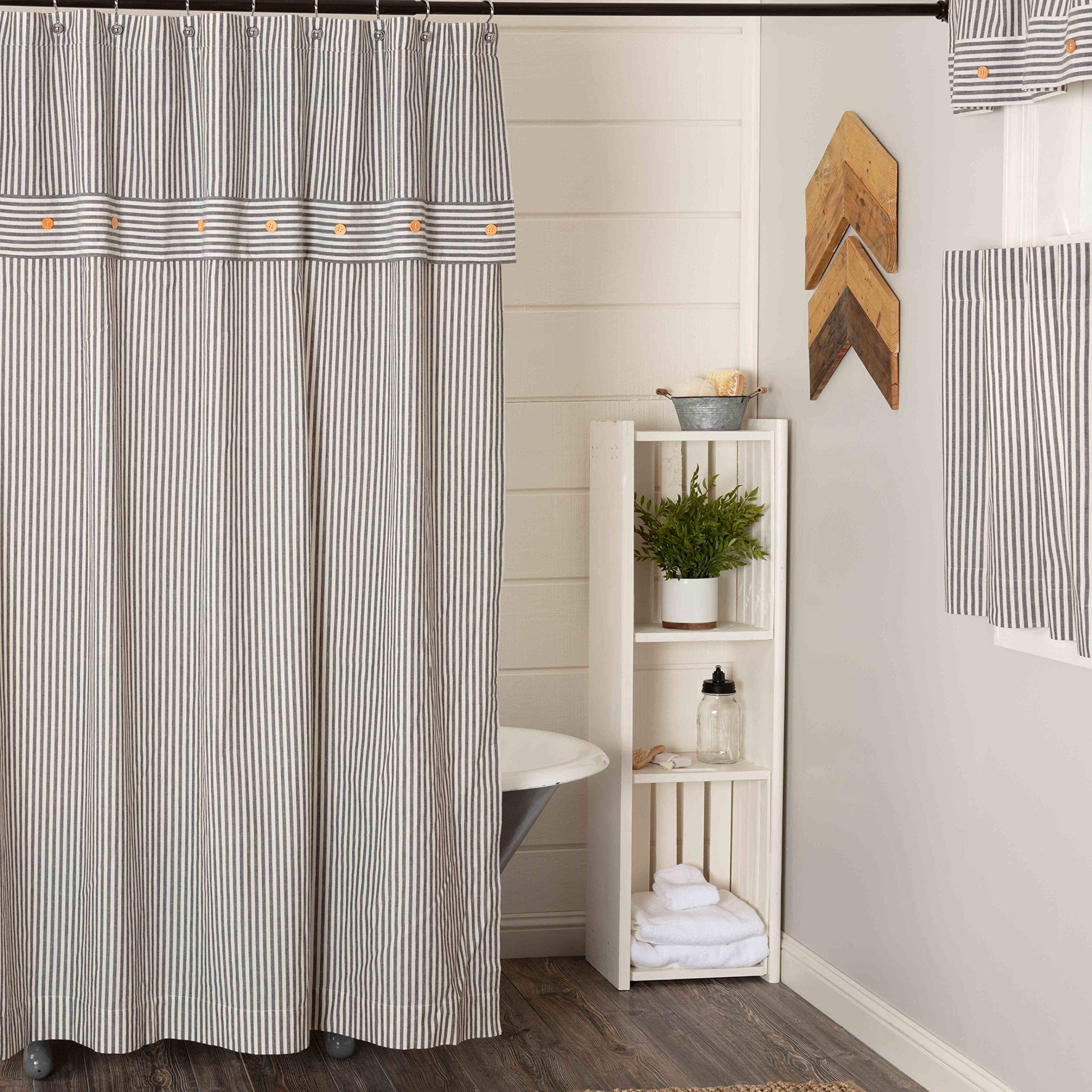 Piper Classics ファームハウス チッキング グレー 寝具 Shower Curtain グレー