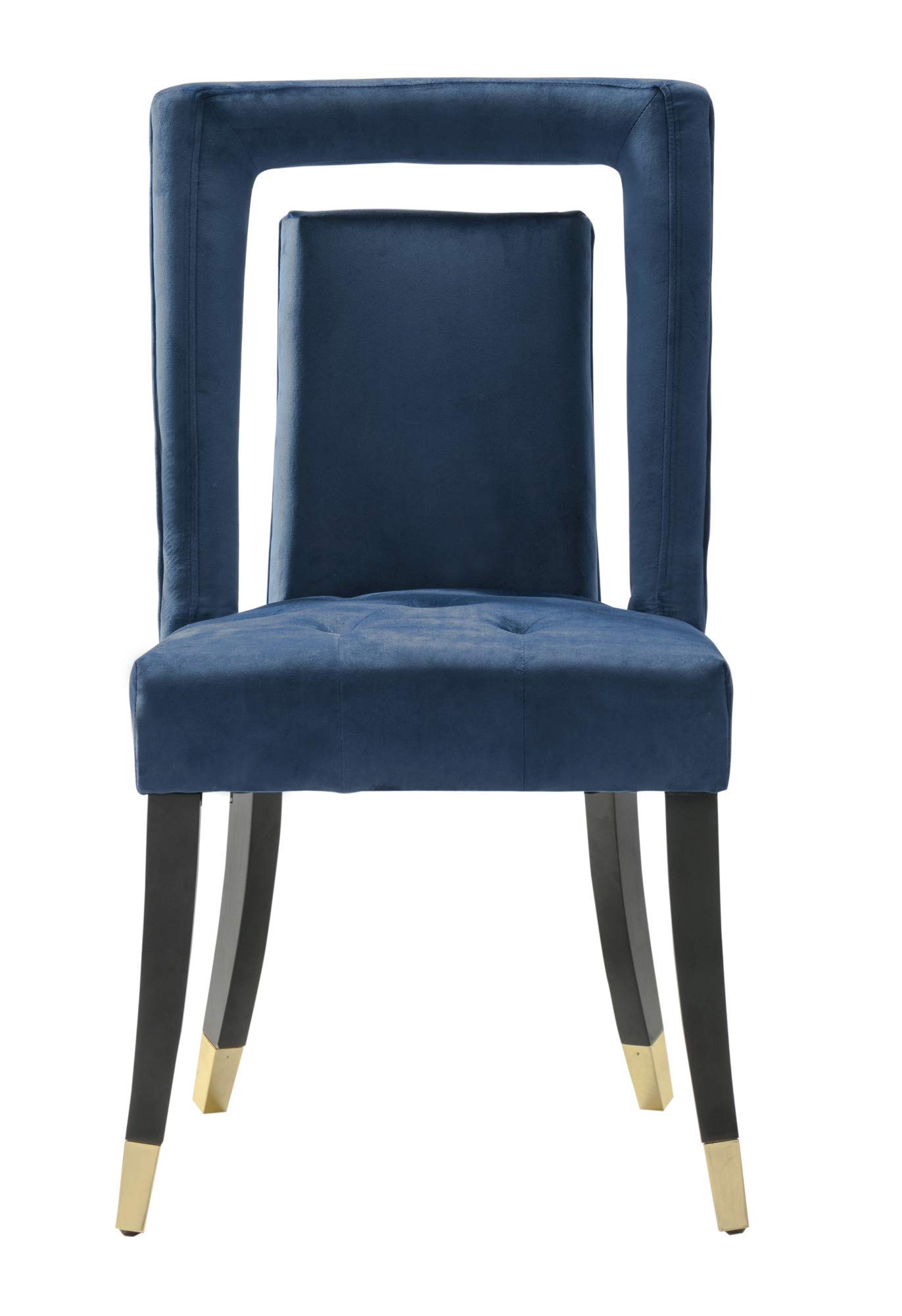 Iconic Home Elsie ダイニングサイドチェア ベルベット 布張り ネイルヘッド トリムシート エスプレッソ仕上げ ゴールドチップ テーパード木製脚 モダン トランジショナル (2個セット) ネイビー