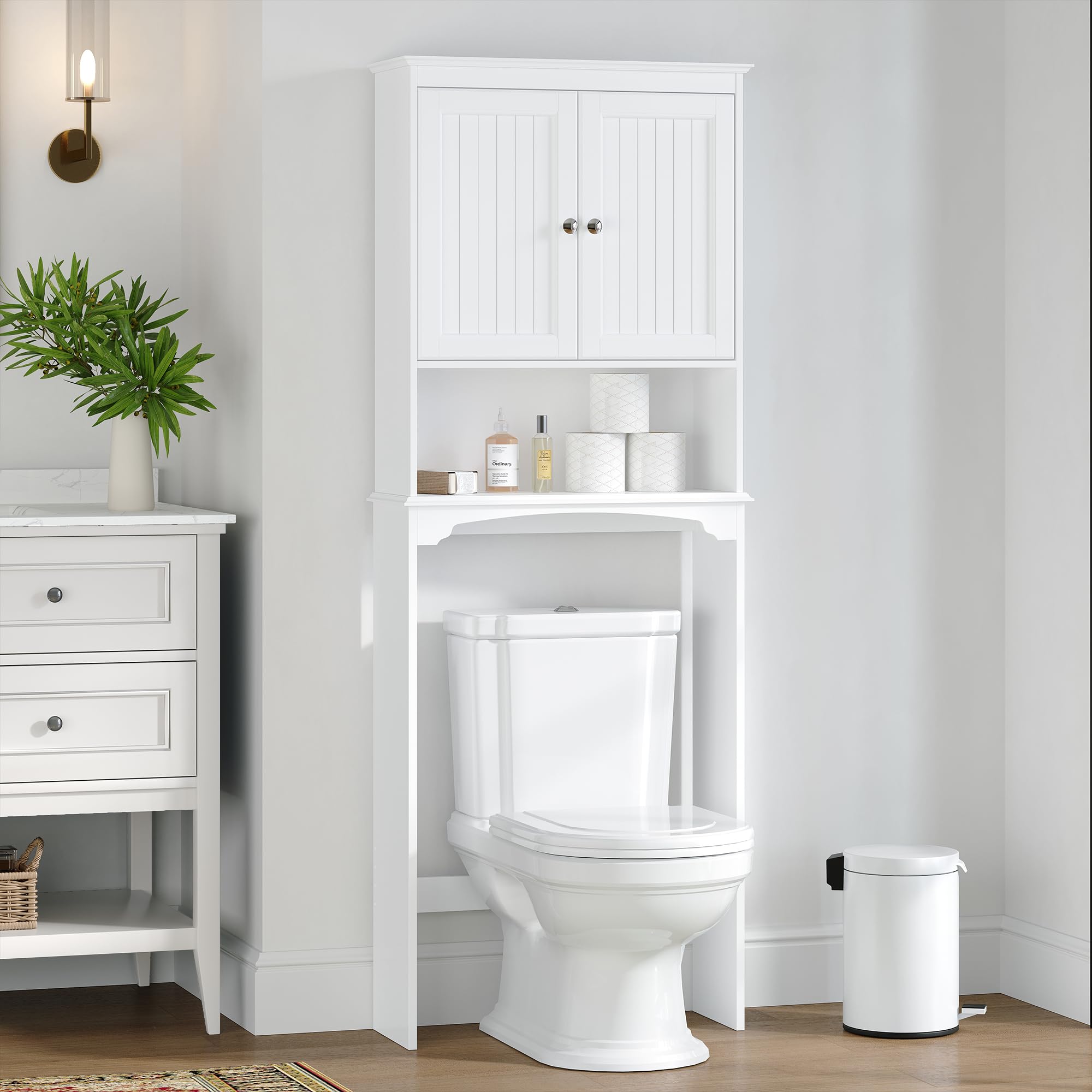 Spirich トイレ収納キャビネット バスルームシェルフ トイレの上のバスルーム収納キャビネットオーガナイザー ホワイト｜global研究所