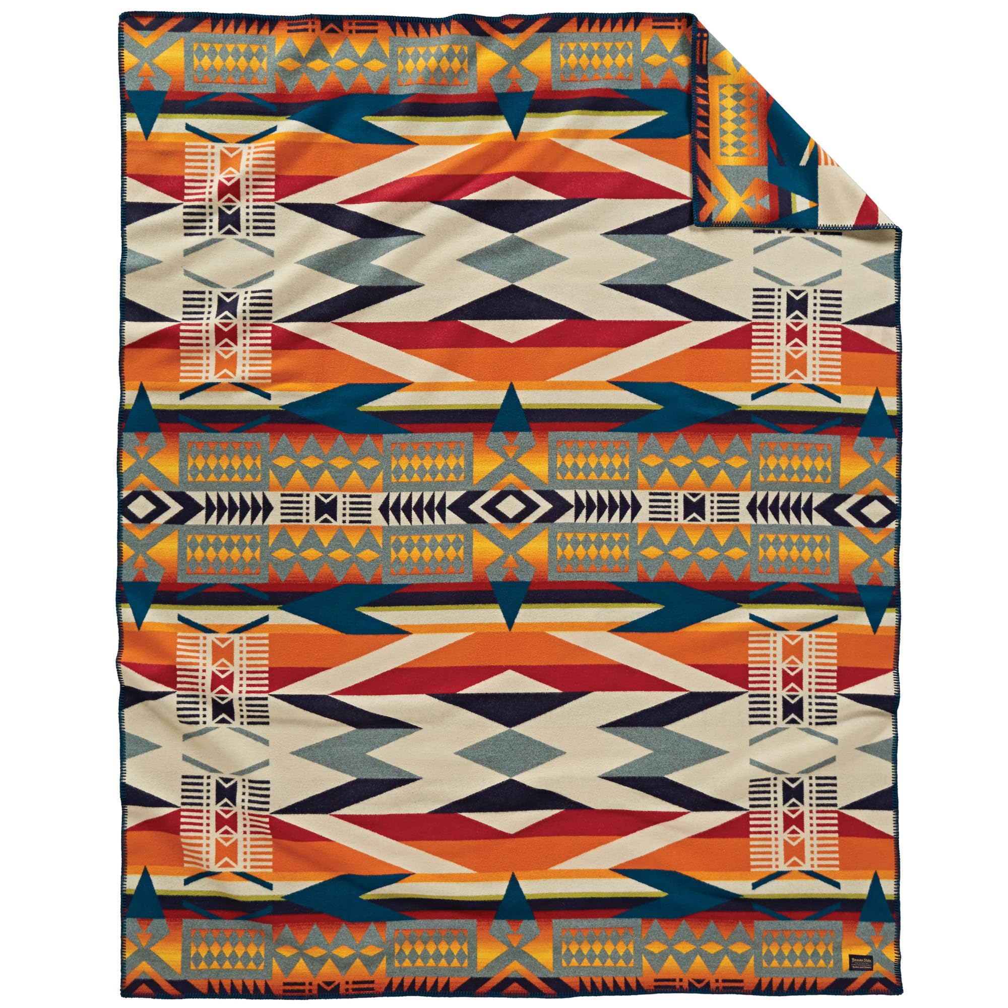 Pendleton ジャカード アンナップブランケット 64インチ x 80インチ - ウールコットン リバーシブル 軽量 ソフト ウルトラスエード バインディング パッカブル スロー 自宅や旅行用 - Fire Legend Sunset