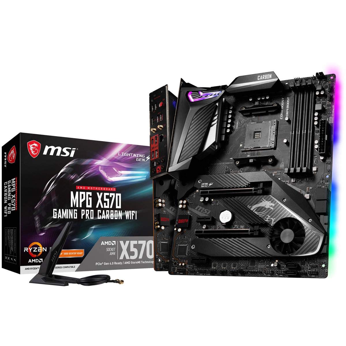 MSI MPG X570 GAMING PRO カーボンファイバー WIFI マザーボード (AMD AM4、DDR4、PCIe 4.0、SATA 6Gb/s、M.2、USB 3.2 Gen 2、AX Wi-Fi 6、HDMI、ATX)