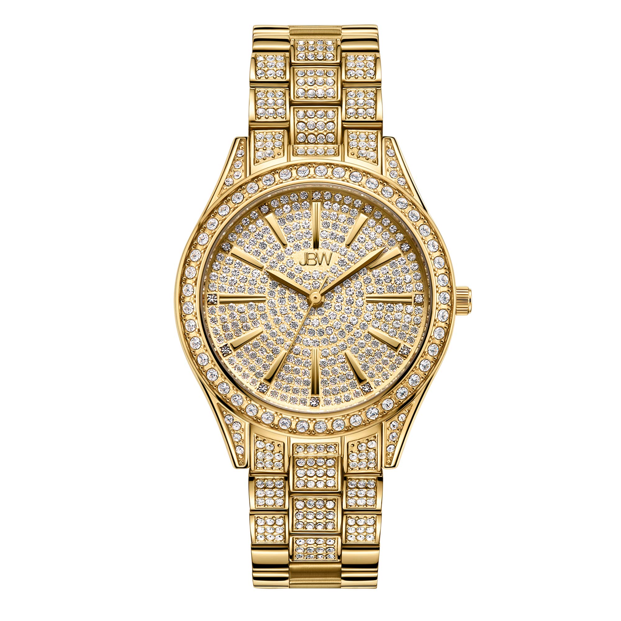 JBW ラグジュアリー レディース Cristal-34 J6383 0.12 ctw 12 ダイヤモンドメッキ 腕時計 ステンレススチールブレスレット 34mm Gold｜global研究所