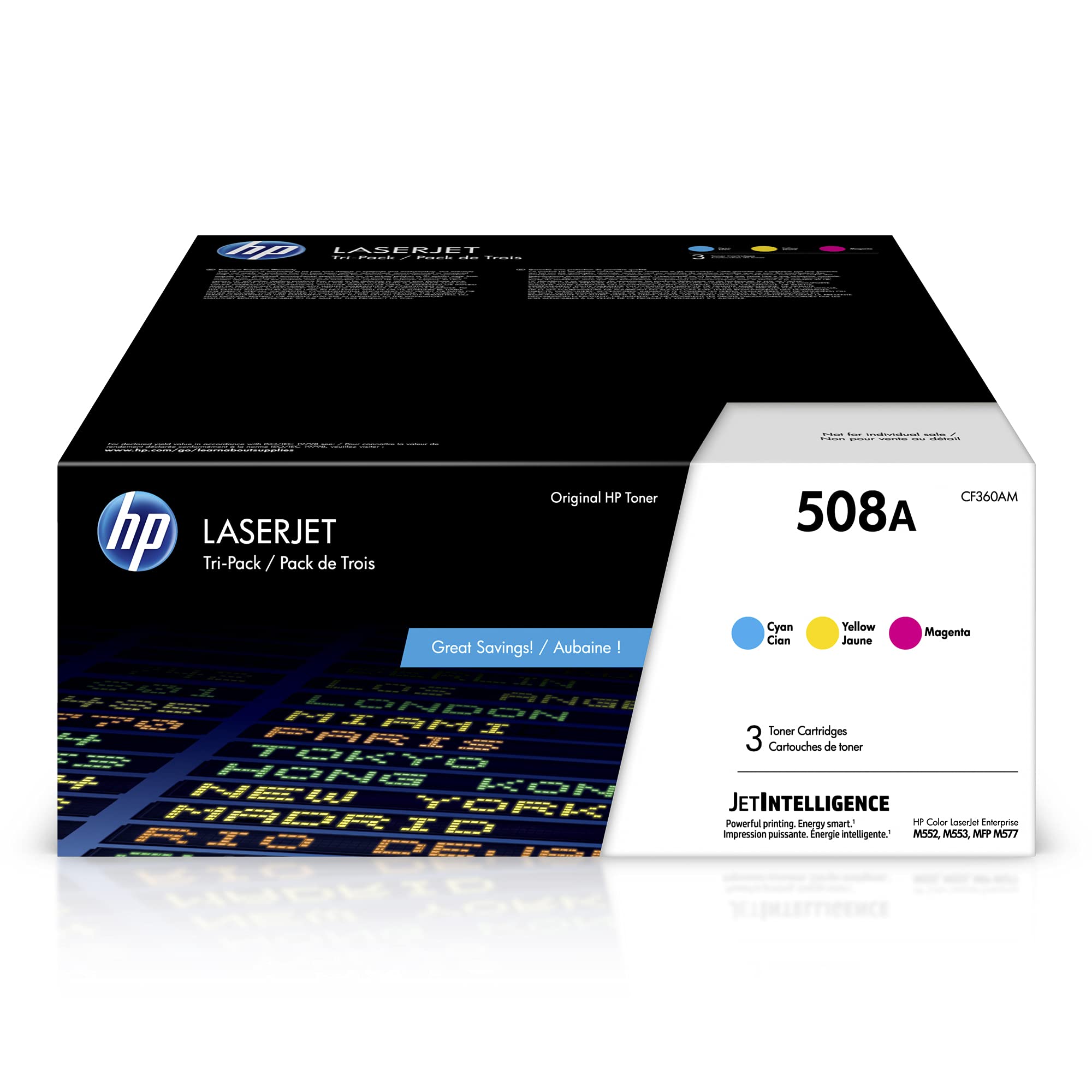 HP 508A | CF361A CF362A CF363A | 3個のトナーカートリッジ | シアン/マゼンタ/黄色の3色 (模範例： CF360AM)