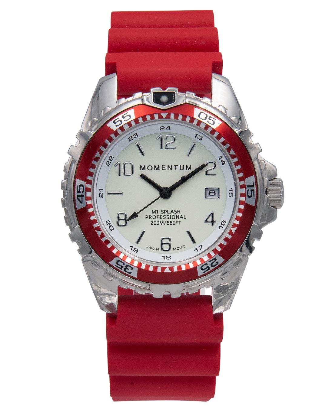 MOMENTUM ユニ M1 スプラッシュウォッチ | 200m / 660フィート 防水 | 回転ダイブベゼル (サファイアクリスタル、レッド | レッドツイストラバー) レッド | レッドツイストラバー Sapphire Crystal モダン画像