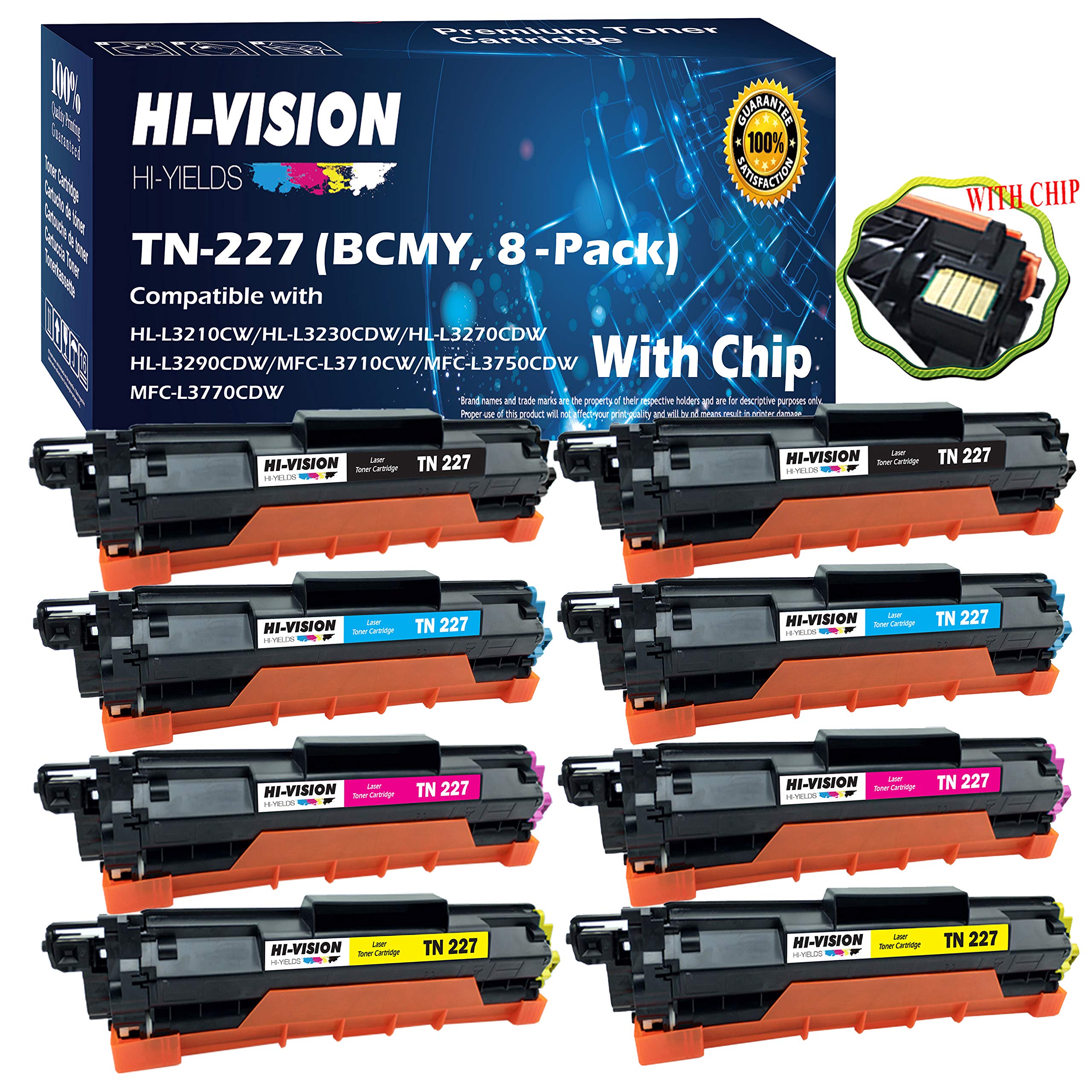 (2B2C2Y2M、8パック) HI-VISION 高収率 互換 (チッププレインストール) TN-227 TN227トナーカートリッジ 交換用 (大容量) Brother HL-L3210CW HL-L3270CDW HL-L3290CDW MFC-L3710CW用