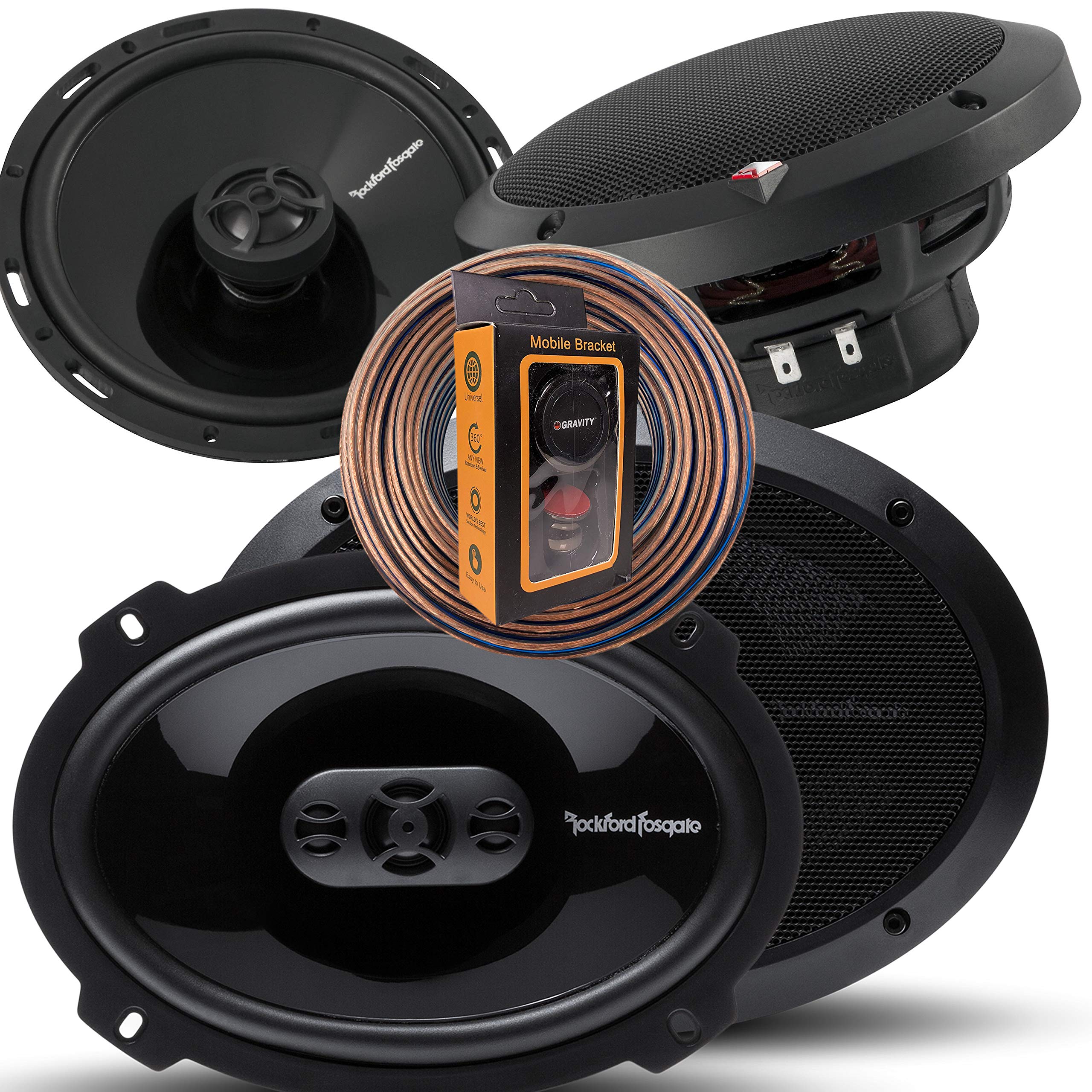 Rockford Fosgate P1694 6in x 9in 300W 4通い路 + P1650 6.5in 220W 2ウェイフルレンジ同軸金棒引き - 金棒引き4個 + 万有引力磁石持ちはこび電話を掛ける保持者