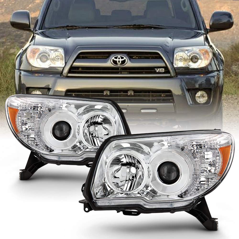 ACANII - For 2006-2009 Toyota 4Runner 4 Runner Chrome Housing Projector Headlights Headlamps Set Driver \u0026 Passenger Side